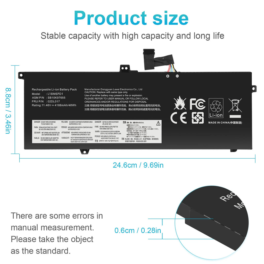 ?02DL017 L18M6PD1 L18C6PD1 Battery For Lenovo ThinkPad X13 X390 X395 Series