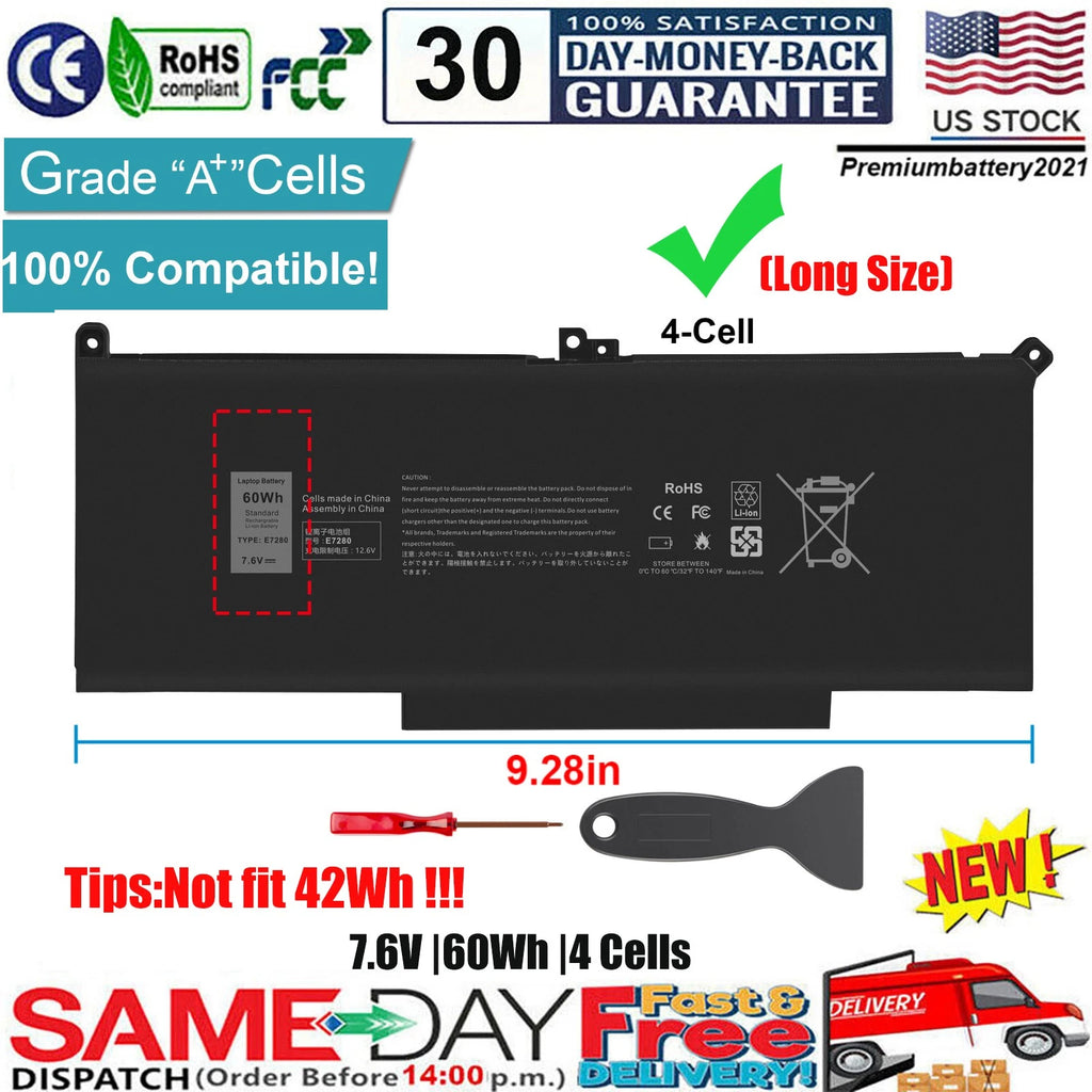 ?F3YGT Battery For Dell Latitude 12 13 14 E7280 E7480 7480 7490 7380 7390 DM3WC
