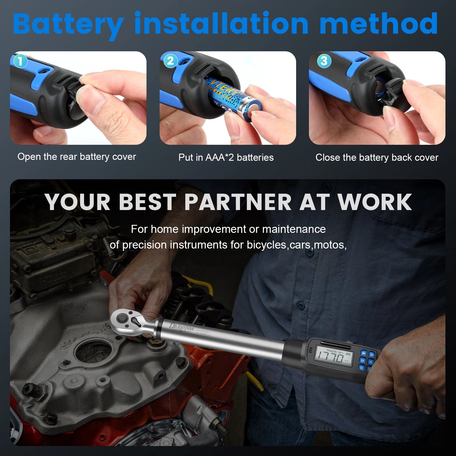 NEW Digital Torque Wrench Adjustable 1/2" Drive 10-200NM ±2% Accuracy