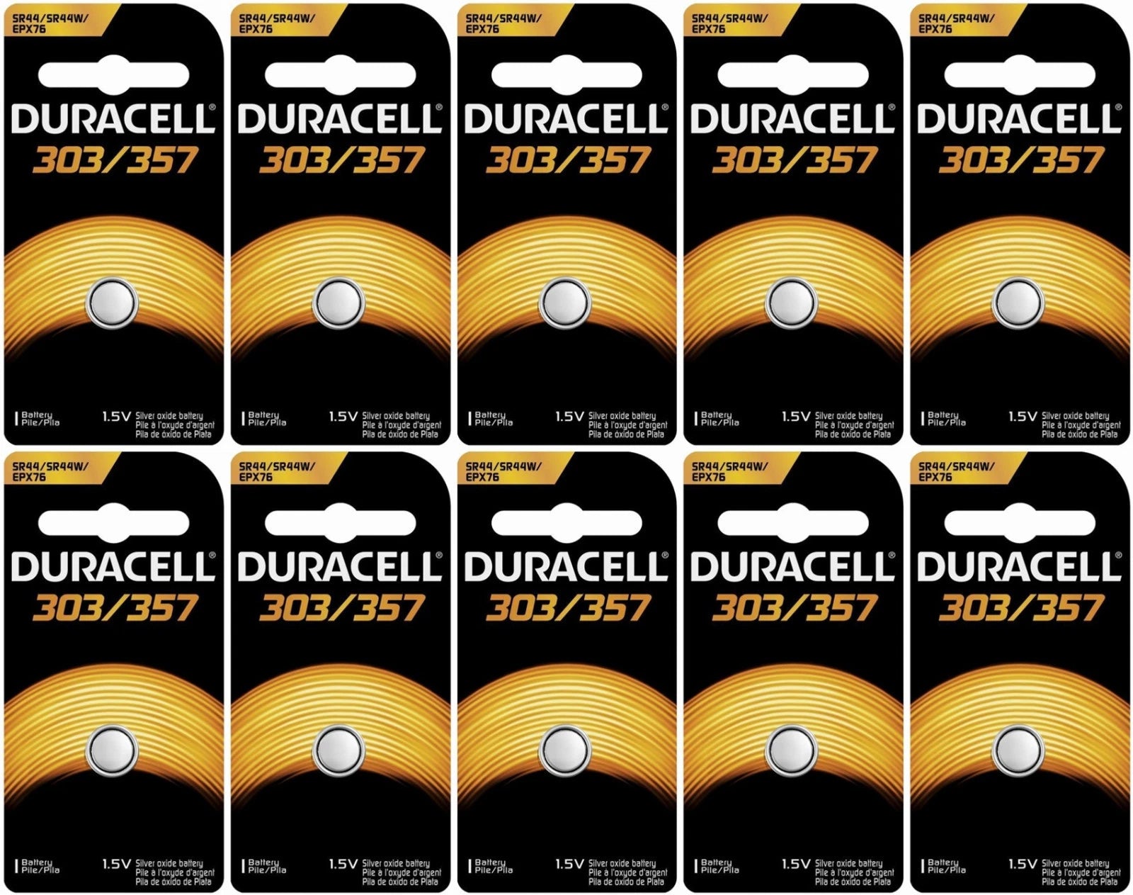 10 x Duracell 357 303 - SR44SW Silver Oxide Button Cell Batteries