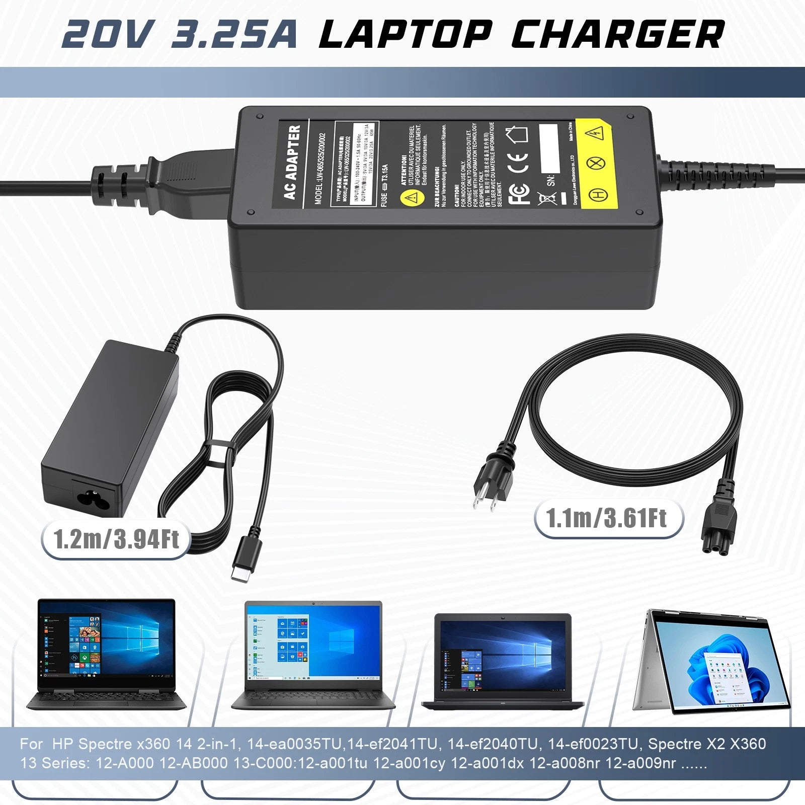 65W USB-C Type-C Laptop Charger Adapter for Lenovo Dell HP Acer ASUS MacBook Pro