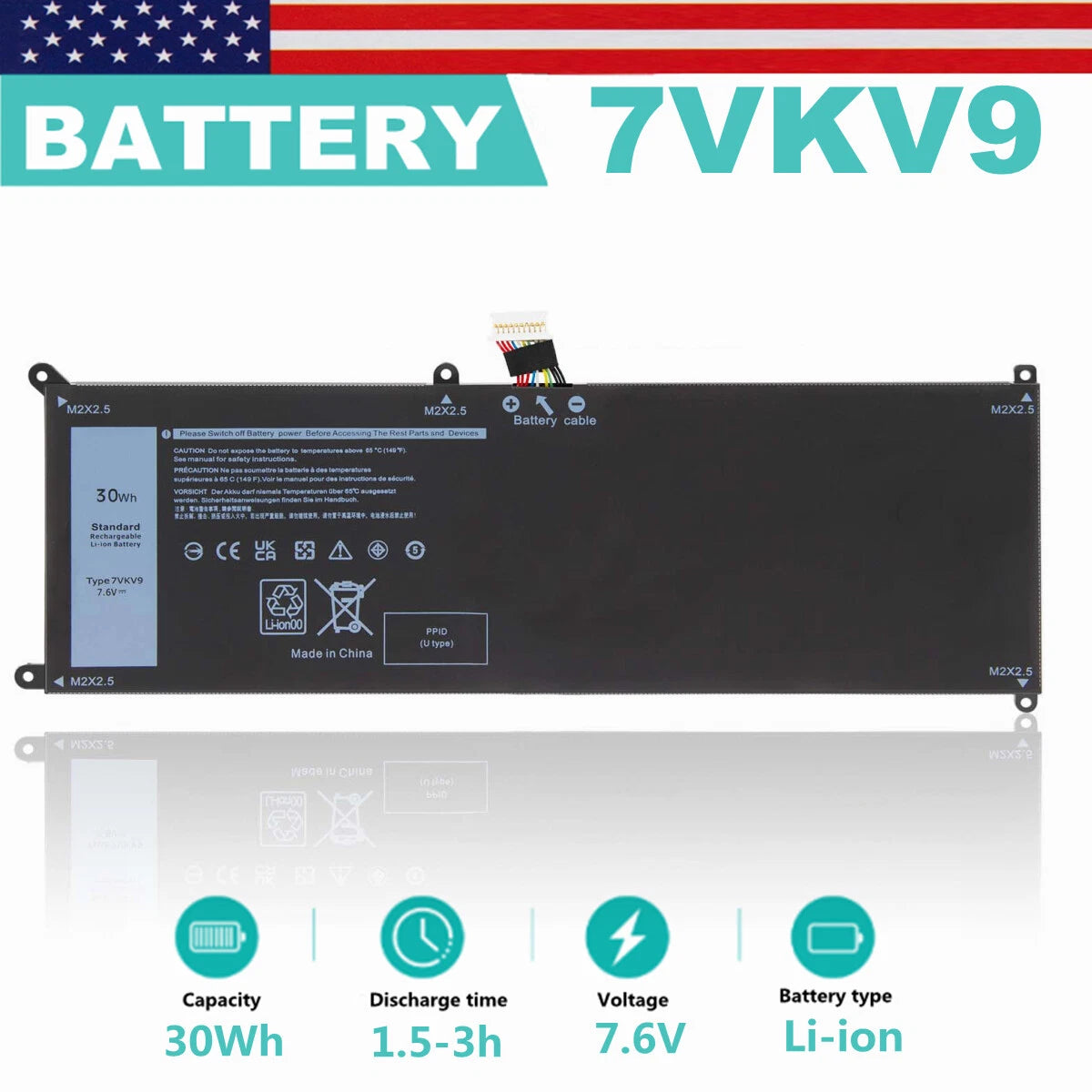 7VKV9 battery For Dell XPS 12 9250 Latitude 12 7275 Notebook 9TV5X 7.6V 30WH