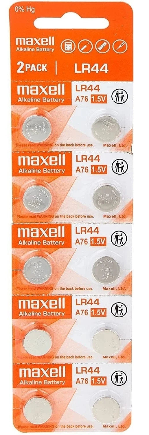 Maxell LR44 (A76) Batteries, 10 Count