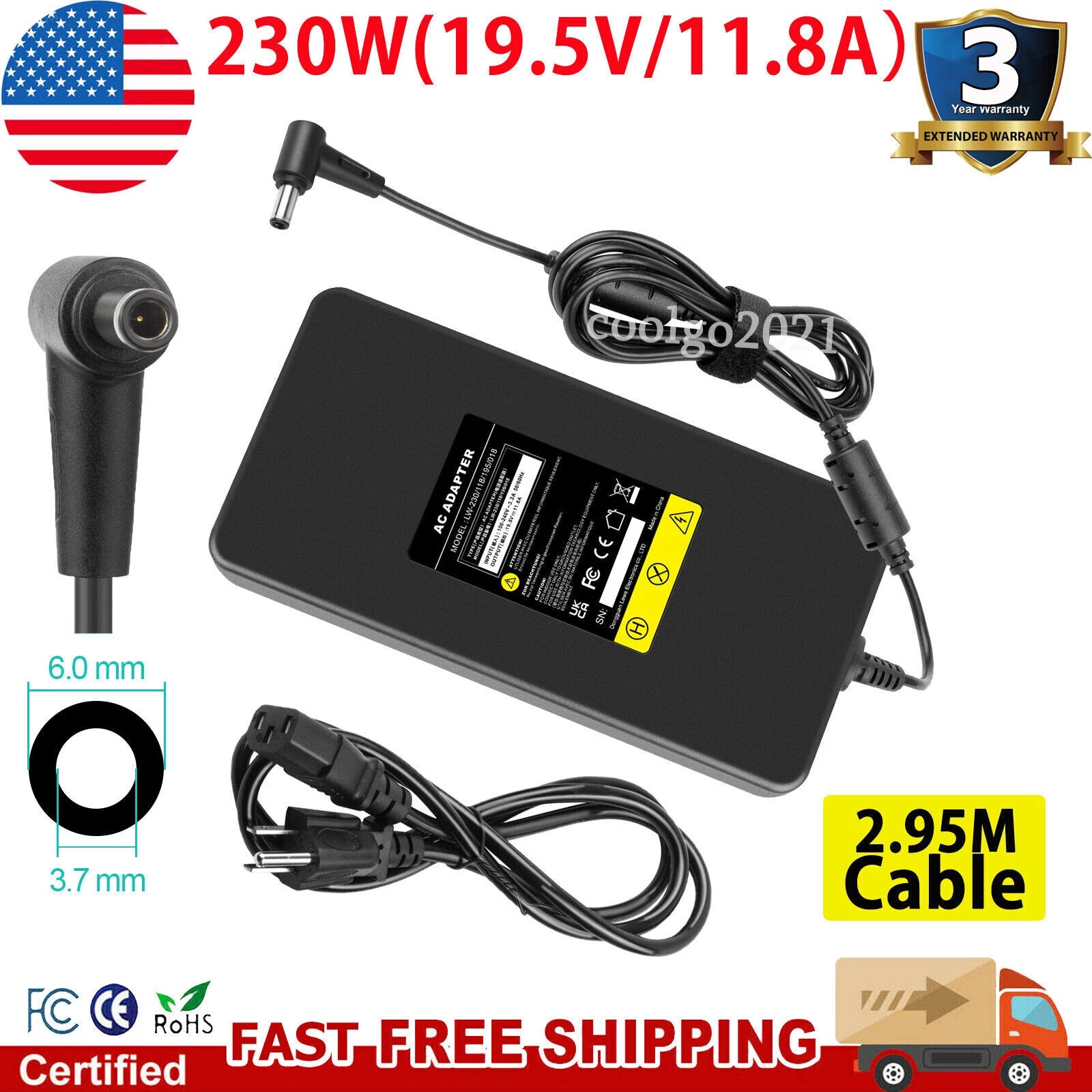 New 19.5V 11.8A 230W Adapter Charger for Asus ROG GX501VI-XS74 ADP-230GB B