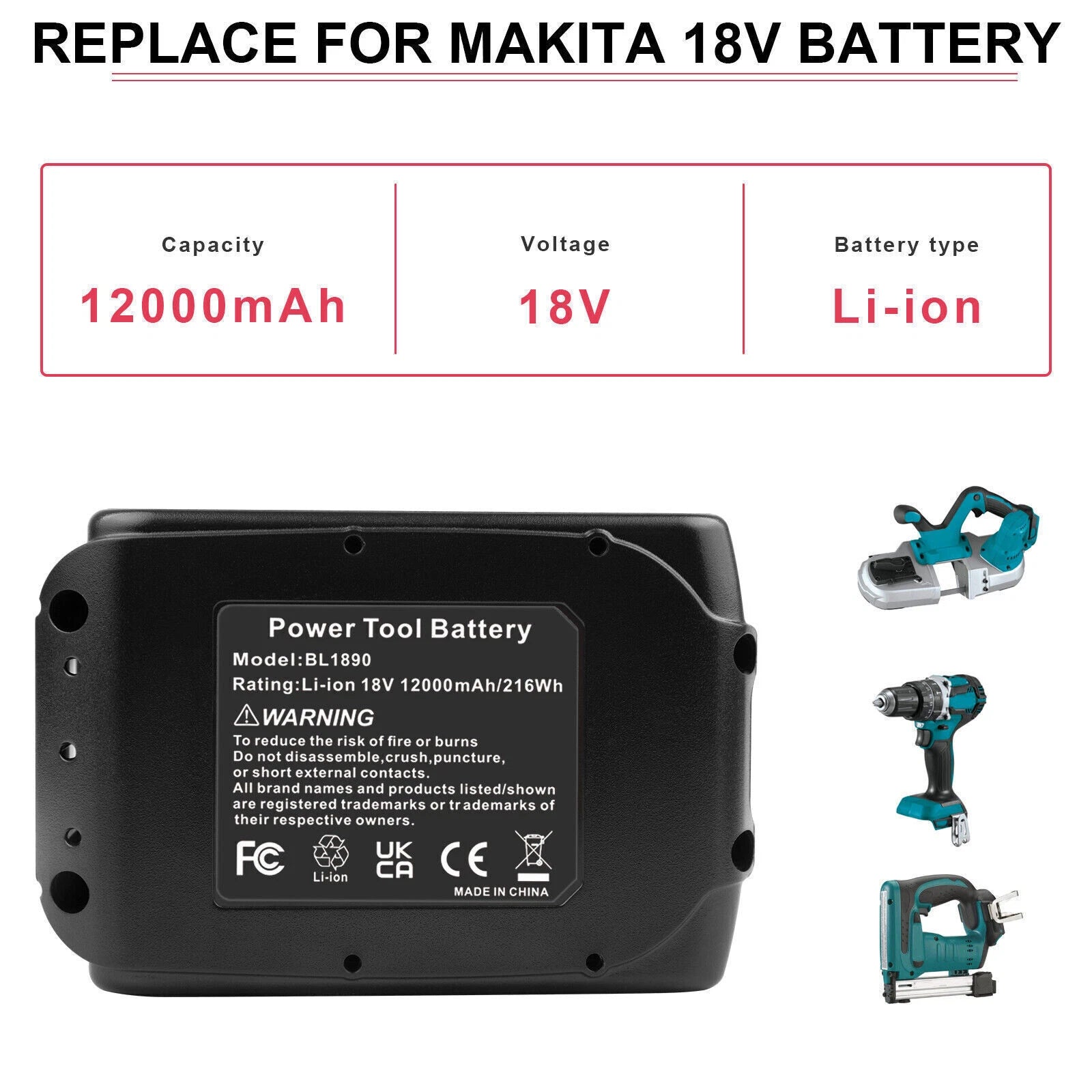2Pack 12.0Ah 8.0Ah Battery For Makita 18V Lithium BL1860 BL1850 BL1830/ Charger
