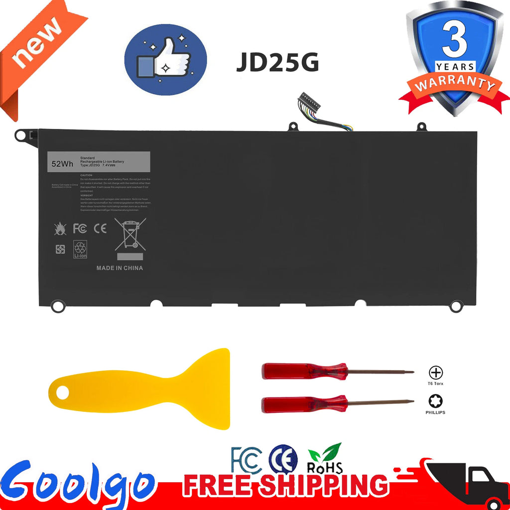 JD25G Battery For Dell XPS 13 (9343) (9350) 90V7W JHXPY 5K9CP 52WH 7.4V+ Tool