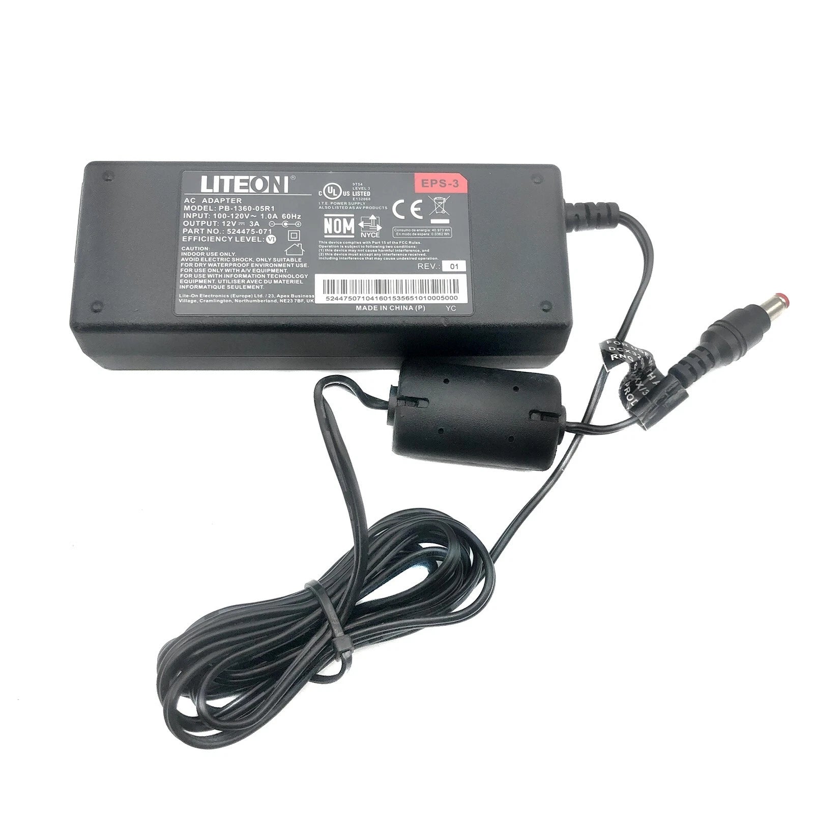 NEW Genuine Liteon EPS-3 PB-1360-05R1 AC/DC Power Supply Adapter 12V 3A 36W