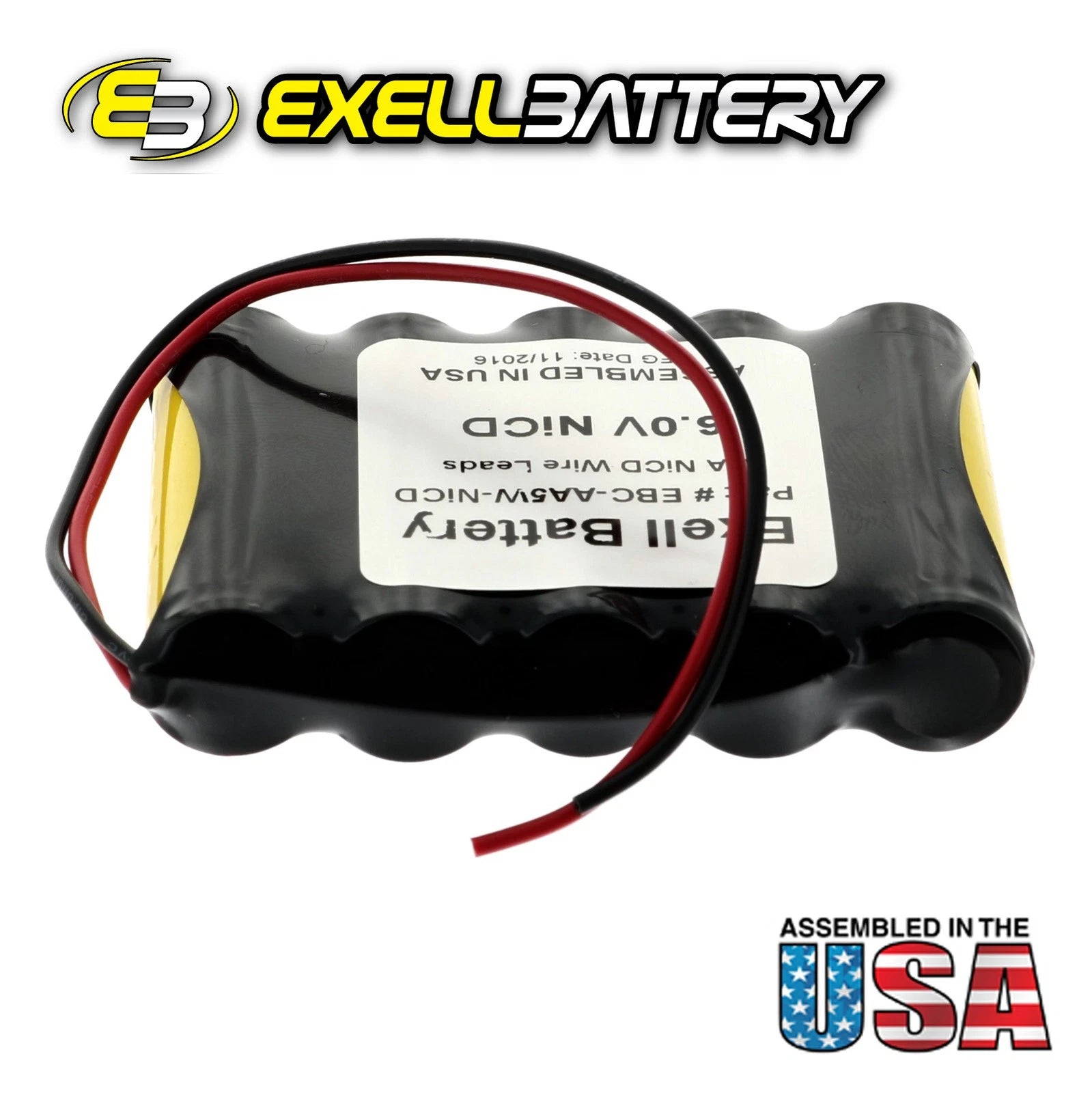 Exell 6V 1000mAh NiCd Battery Pack w/ Wire Leads Searchlights Emergency Lighting