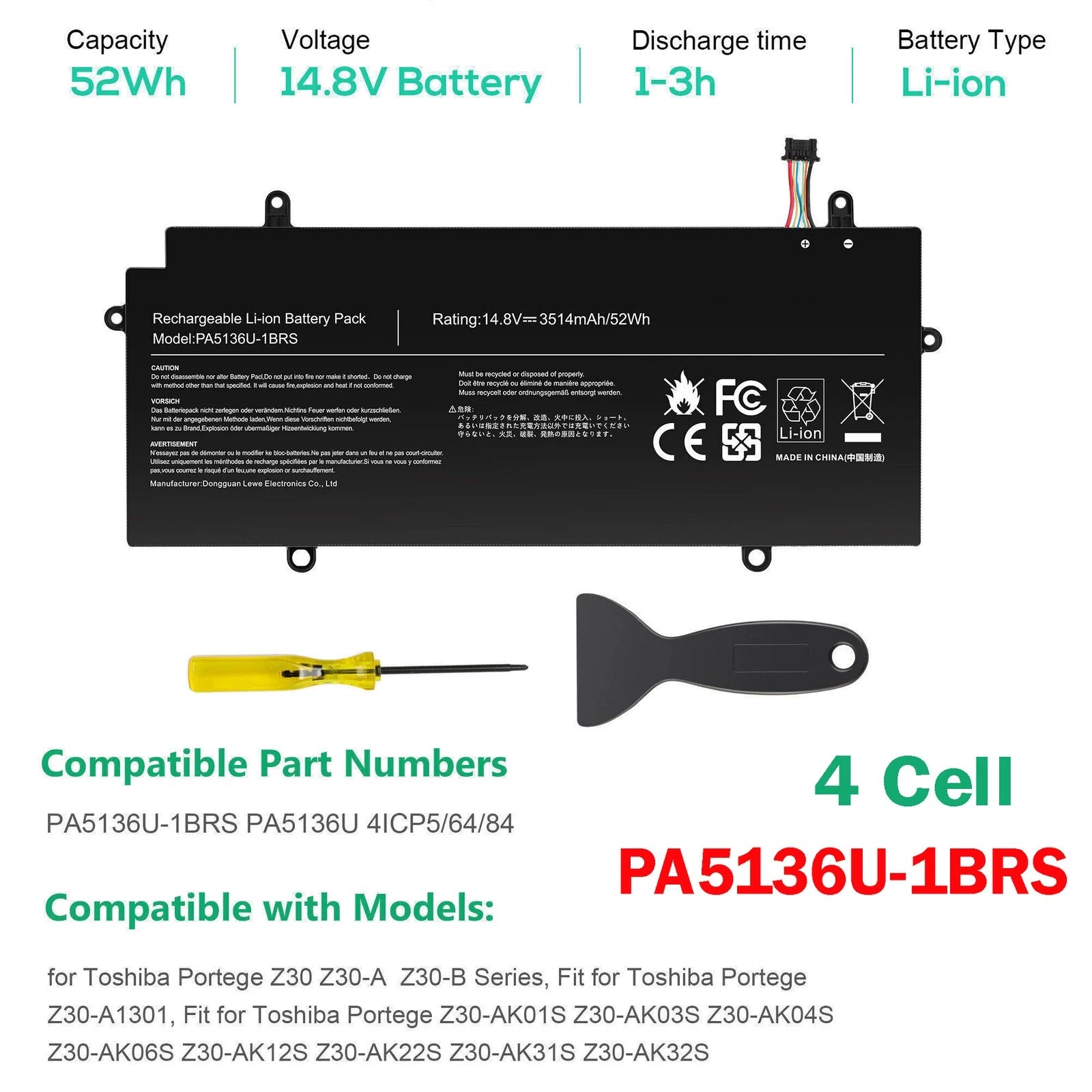 ??Battery PA5136U-1BRS For Toshiba Portege Z30 Z30-A Z30-AK01S Z30-B Series 52Wh