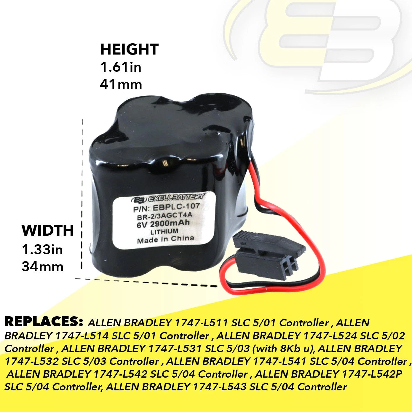 PLC Computer Emergency Light Battery Fits CUSTOM-107 Matt Pack A06B-6114-K504