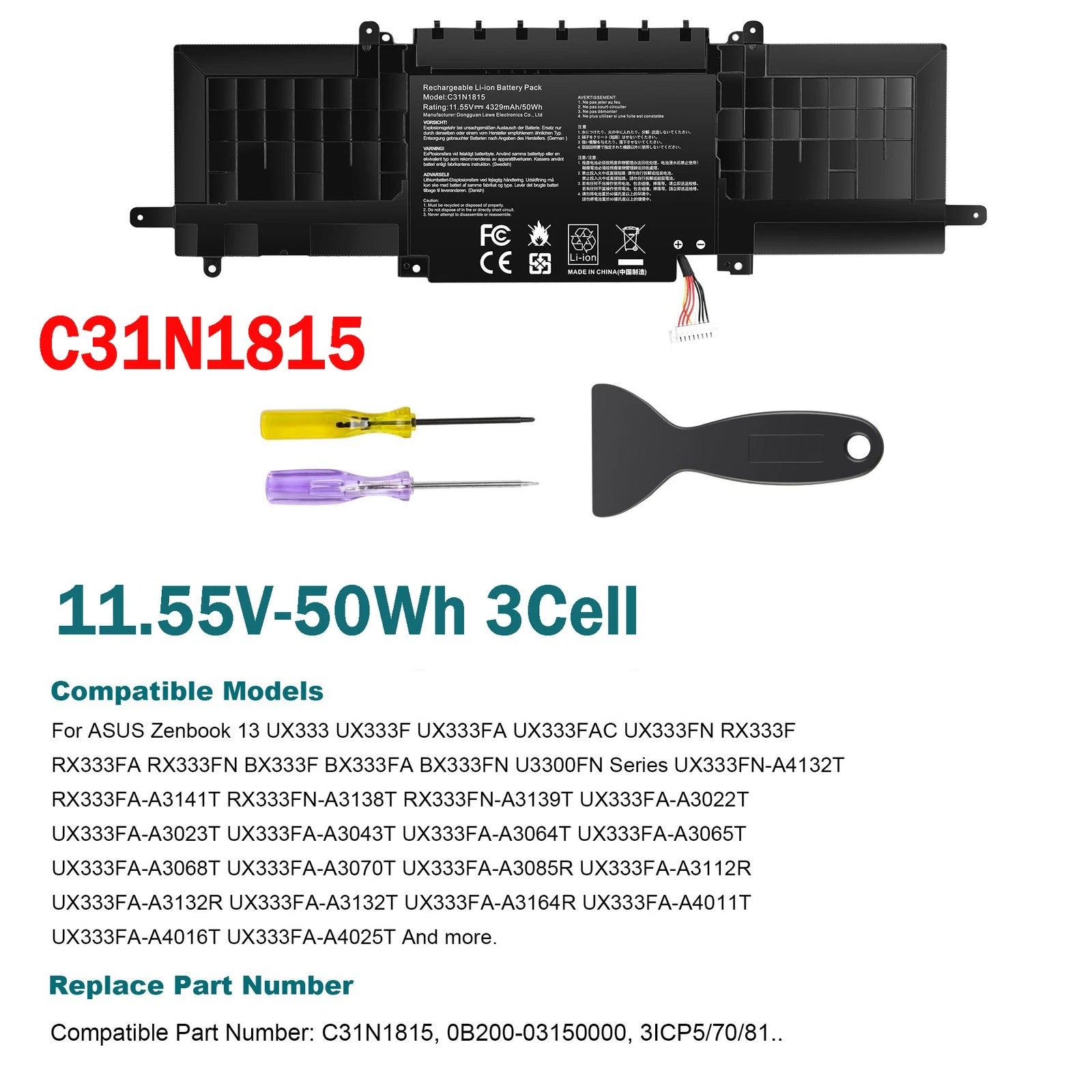 C31N1815 Battery For ASUS Zenbook 13 UX333FN UX333FA RX333FA 0B200-03150000 50Wh