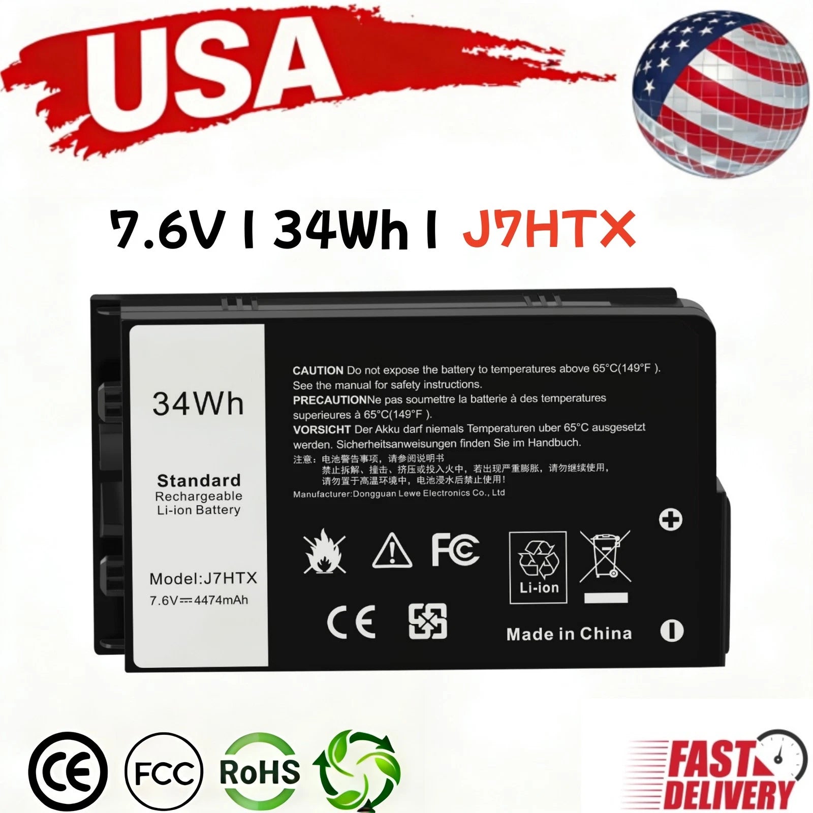 LOT J7HTX Battery For Dell Latitude 7202 7212 Rugged Extreme Tablet Series 7XNTR
