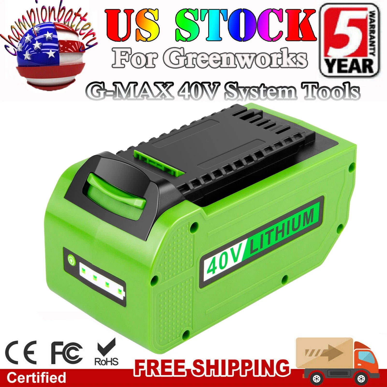 7.0AH 40V G-MAX Lithium Battery for GreenWorks 29472 29462 29462 29252 20202 USA