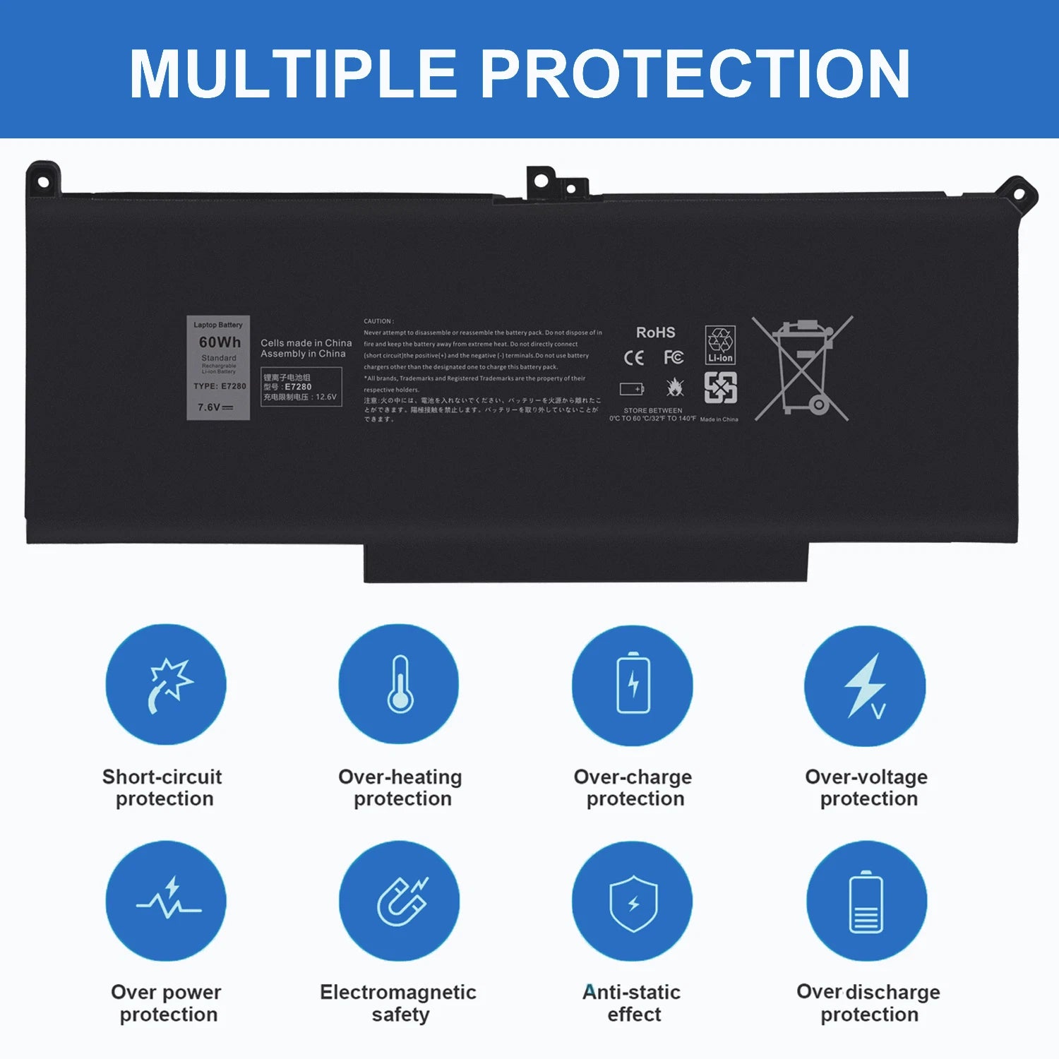 E7280 Battery for Dell Latitude 12 13 14 E7480 7480 7490 7380 7390 F3YGT DM3WC C
