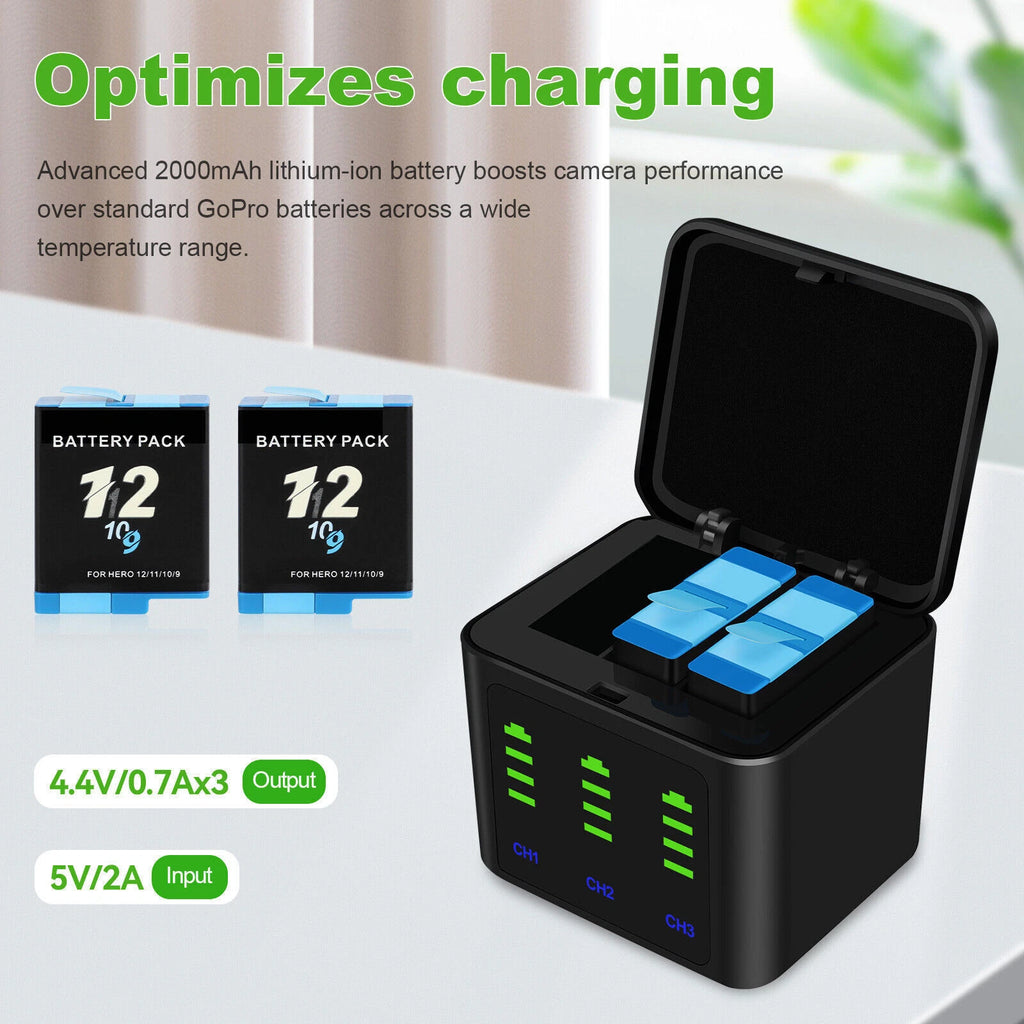 ??For GoPro Dual Battery Charger+2x Battery For GoPro HERO12 HERO11 HERO10 HERO9