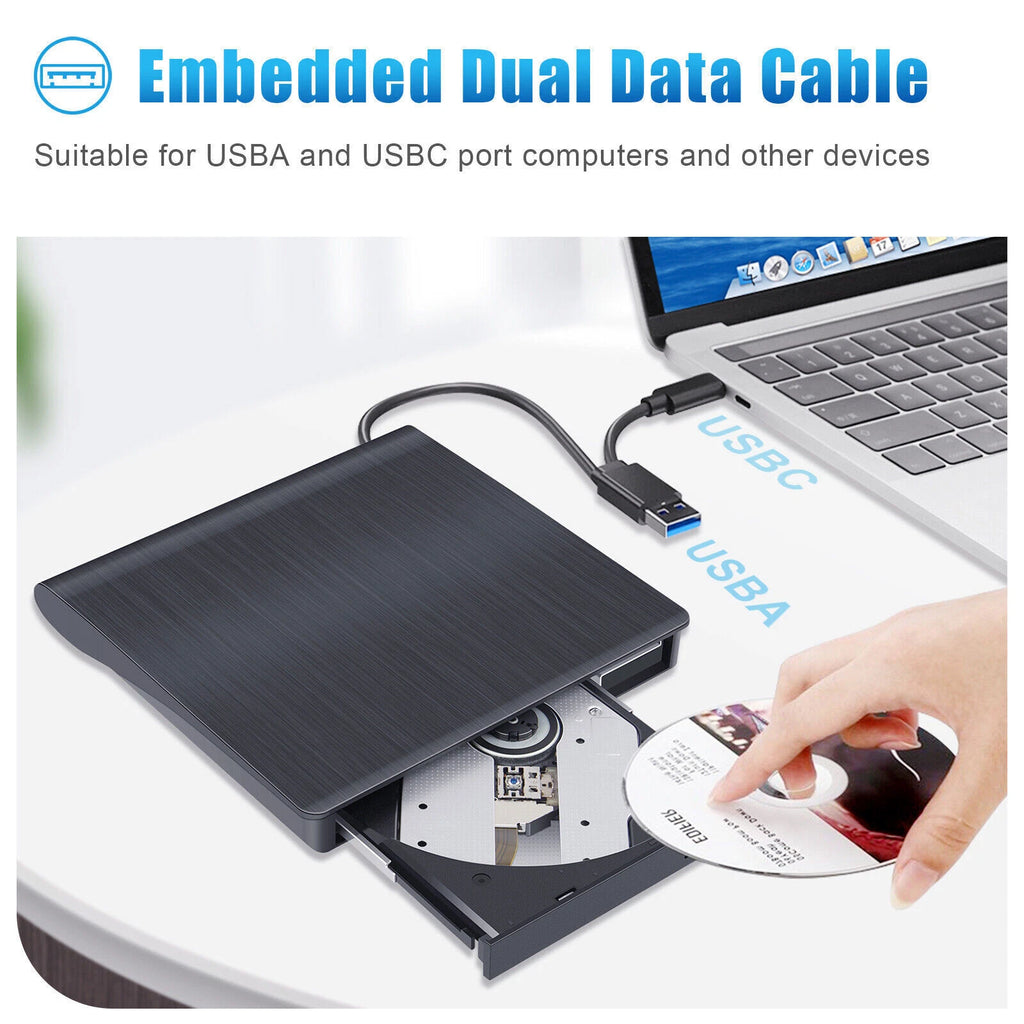 7 in 1 External CD/DVD RW Drive USB 3.0 Writer Burner Player Black For Laptop PC