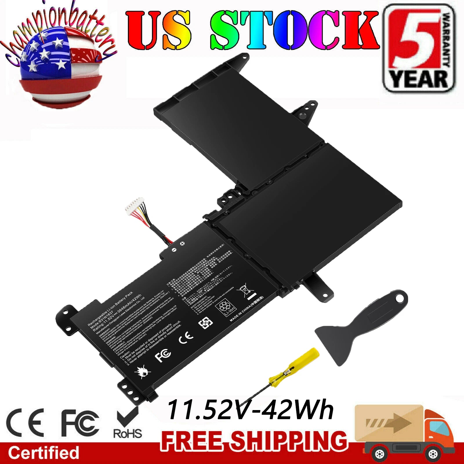 B31N1637 C31N1637 Battery for ASUS VivoBook X510 X510U S15 S510U F510 F510U 42Wh