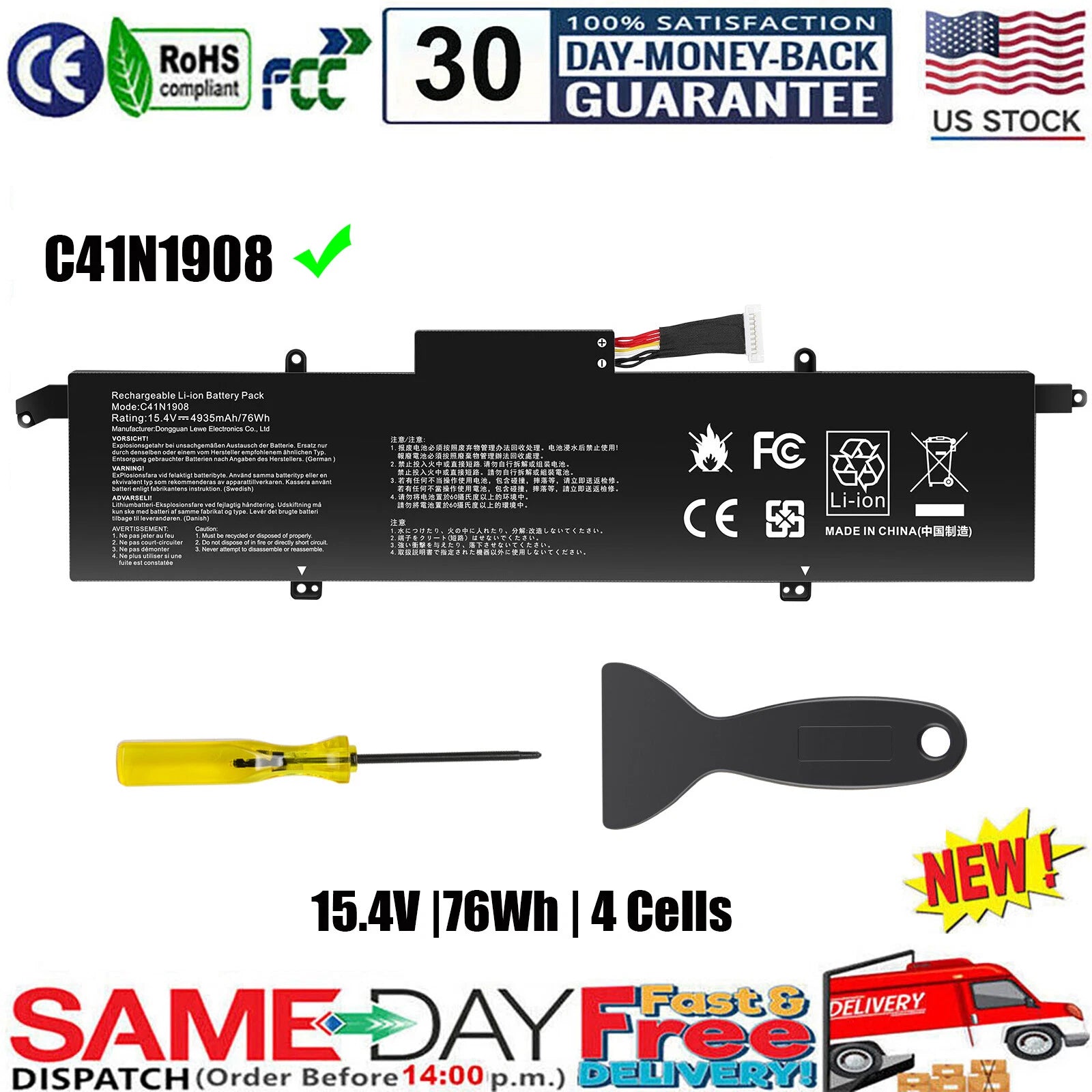 ?C41N1908 Battery for Asus ROG Zephyrus GA401I GA401QM PX401IV 4ICP4/59/134 NEW