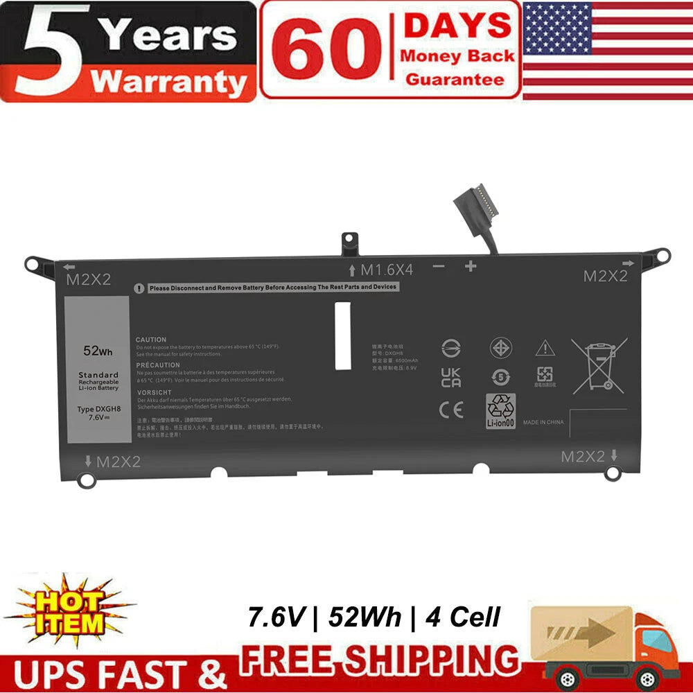 Replacement Battery For Dell XPS 13 9370 9380 / Latitude 3301 DXGH8 0DXGH8 52Wh
