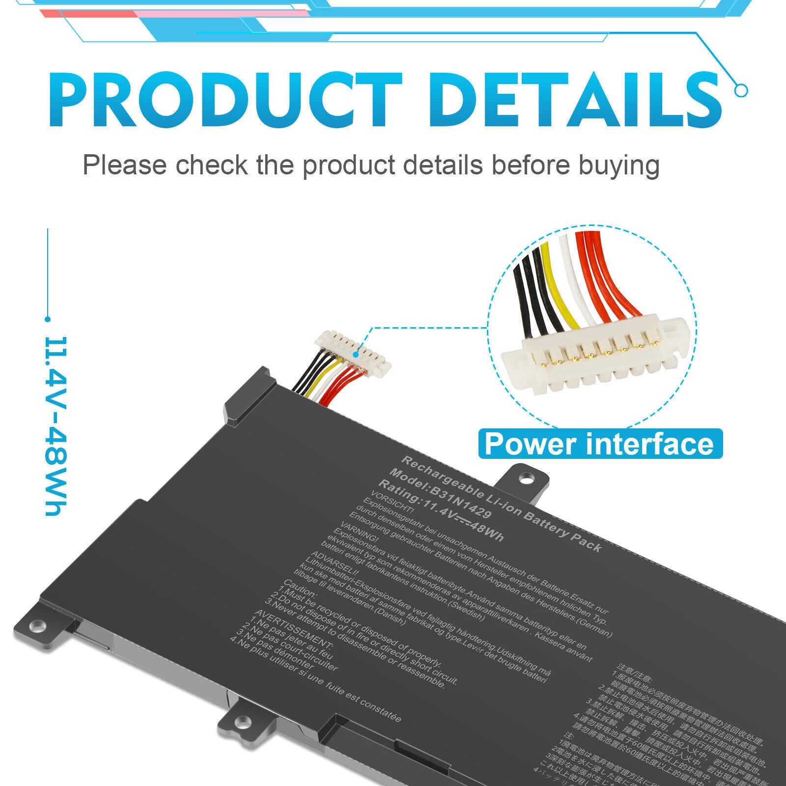 ?B31N1429 Battery for Asus Vivobook K501LX K501UX K501UB K501LB K501UQ 48Wh