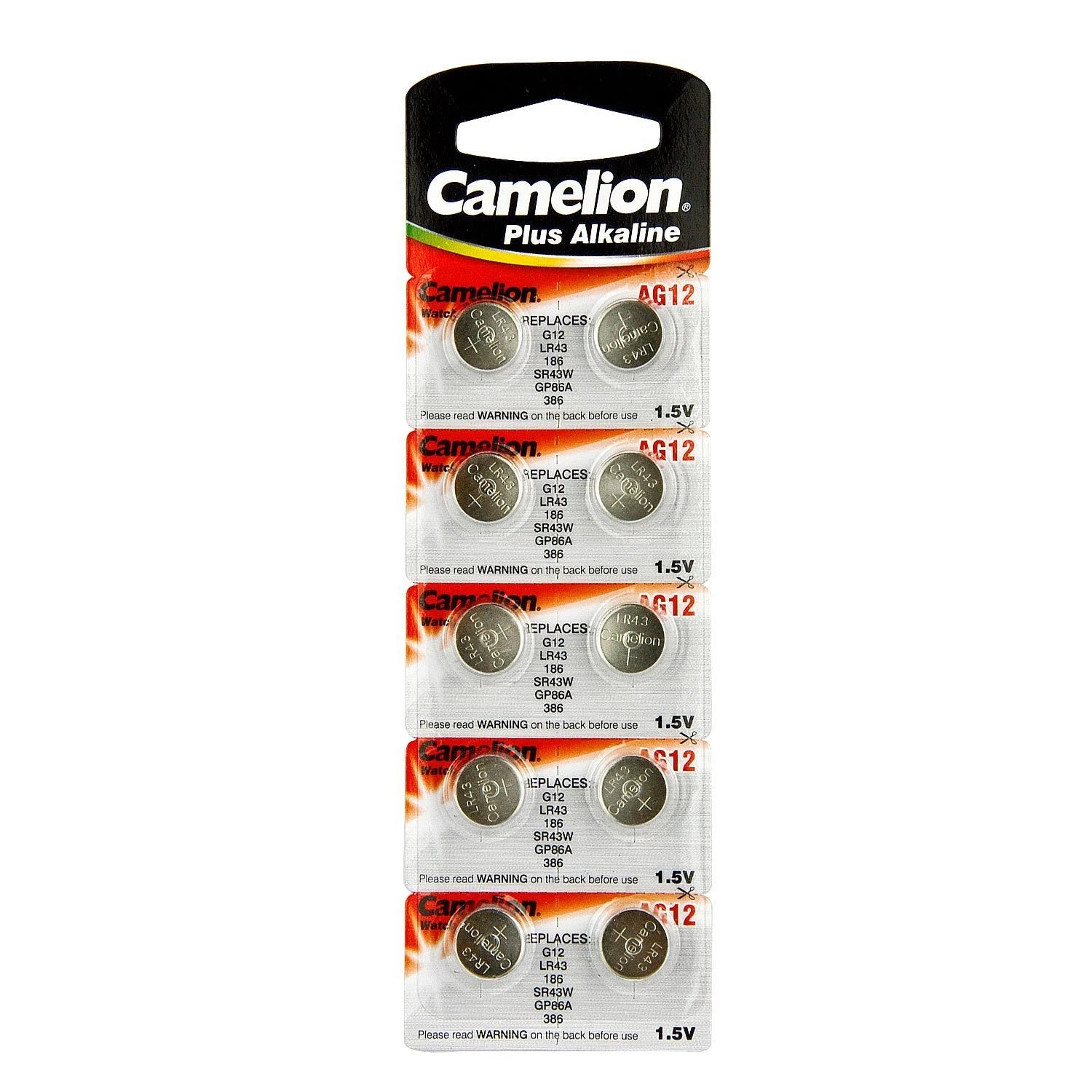 10 AG12 LR43 Camelion 386 LR1142 1.5V Alkaline Button Cell Battery Watch Remote