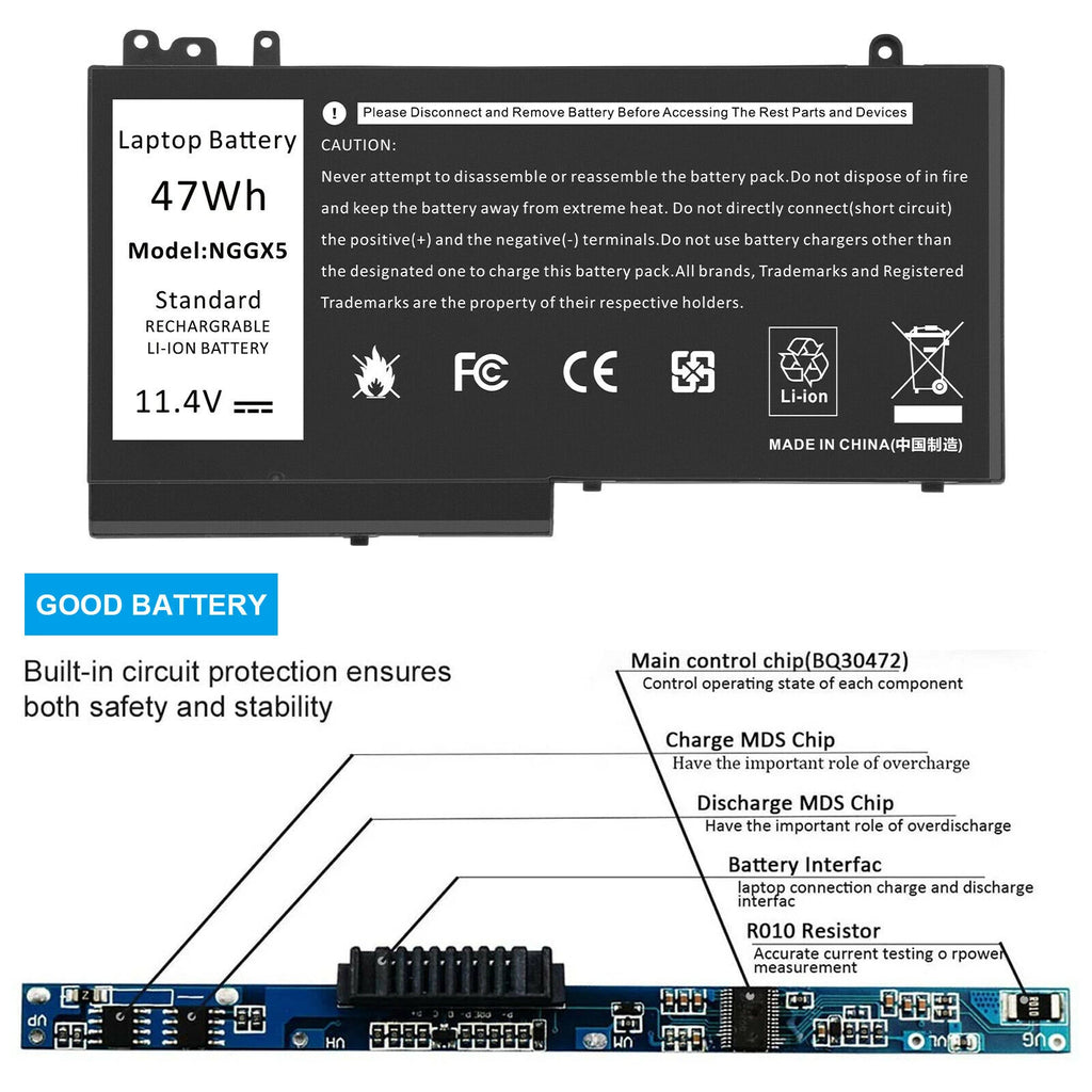 NGGX5 JY8DF Battery/Charger For Dell Latitude E5270 E5470 E5570 Precision M3510
