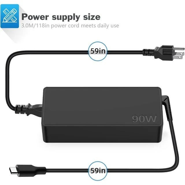 USB-C Laptop Charger 90W Chromebook Charger Type C AC Adapter For HP Dell Lenovo