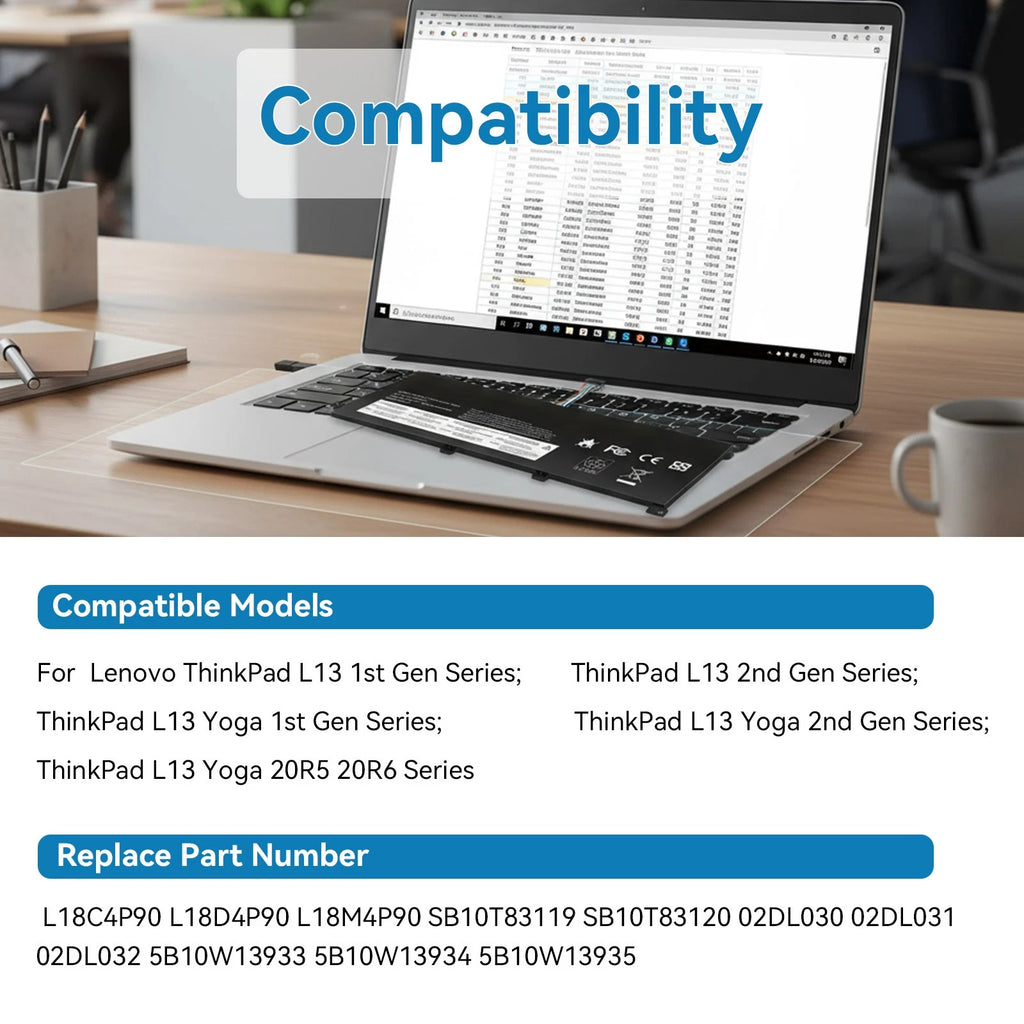 New L18M4P90 L18C4P90 L18D4P90 Battery For Lenovo ThinkPad L13 Yoga 1st 2nd Gen