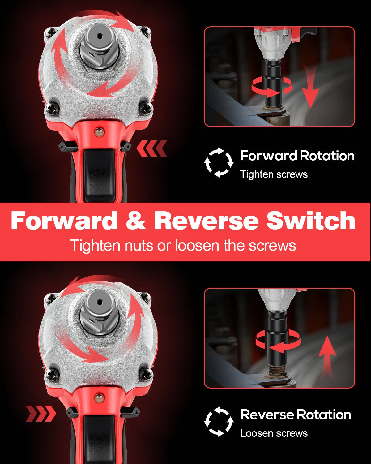 Cordless Electric Impact Wrench Gun 1/2'' High Power Driver With 2 Battery 18V