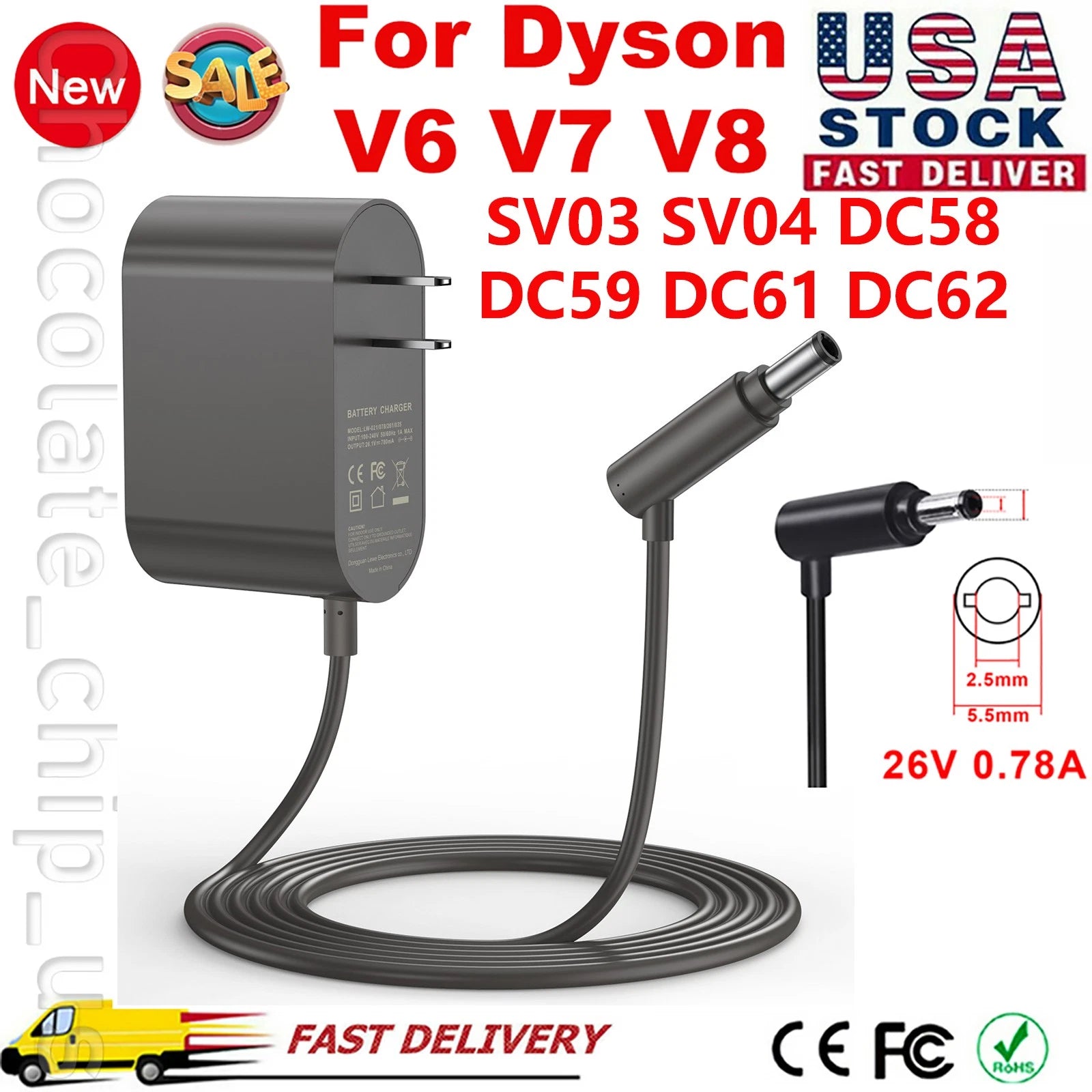 For Dyson V10 Charger Adapter V6 V7 V8 V11 SV12 Absolute Animal Vacuum Cleaner