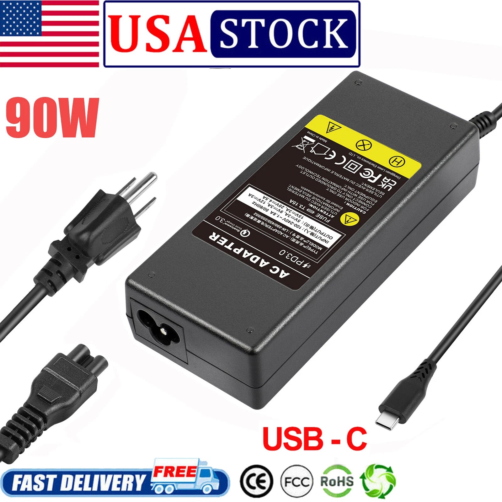 90W USB C Type C AC Adapter Charger For Dell LA90PM170 DA90PM170 TDK33 0TDK33 US