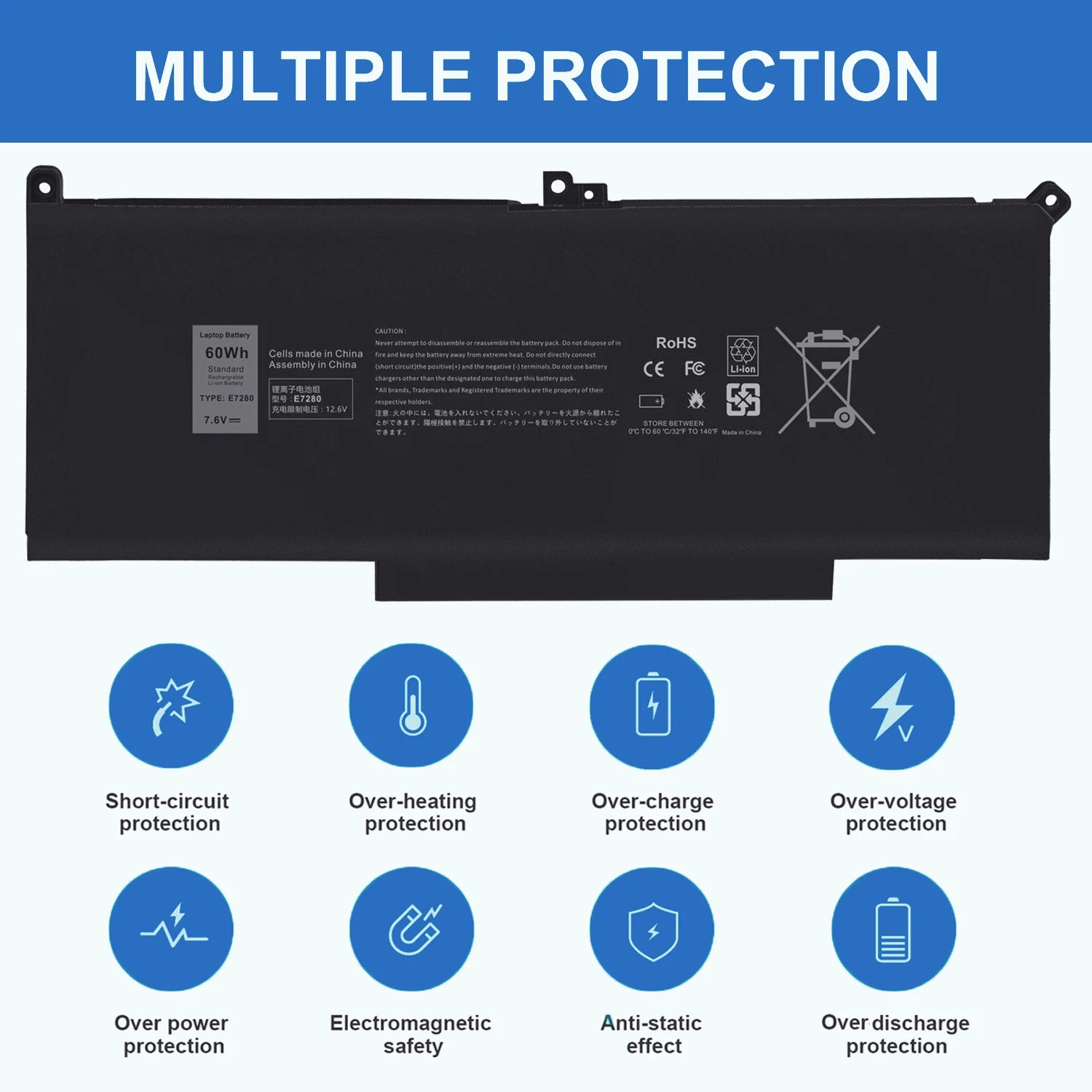 F3YGT DJ1JO Battery for Dell Latitude 12 7000 7280 7480 451-BBZL PGFX4 ONFOH