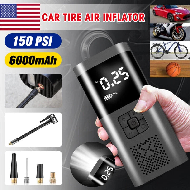 Car Cordless Tire Inflator Air Compressor 12V USB Rechargeable Battery 150PSI