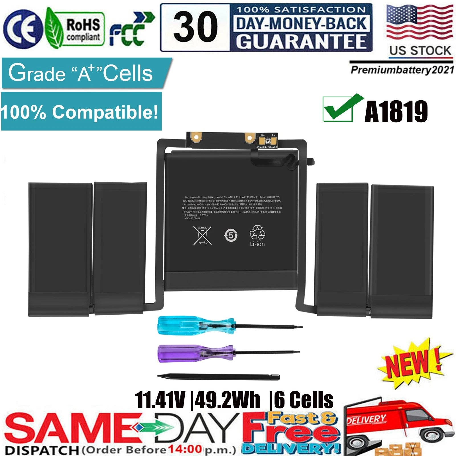 ?A1819 A1706 Battery For Macbook Pro 13" A1706 Later 2016 Mid 2017 EMC 3071 3163