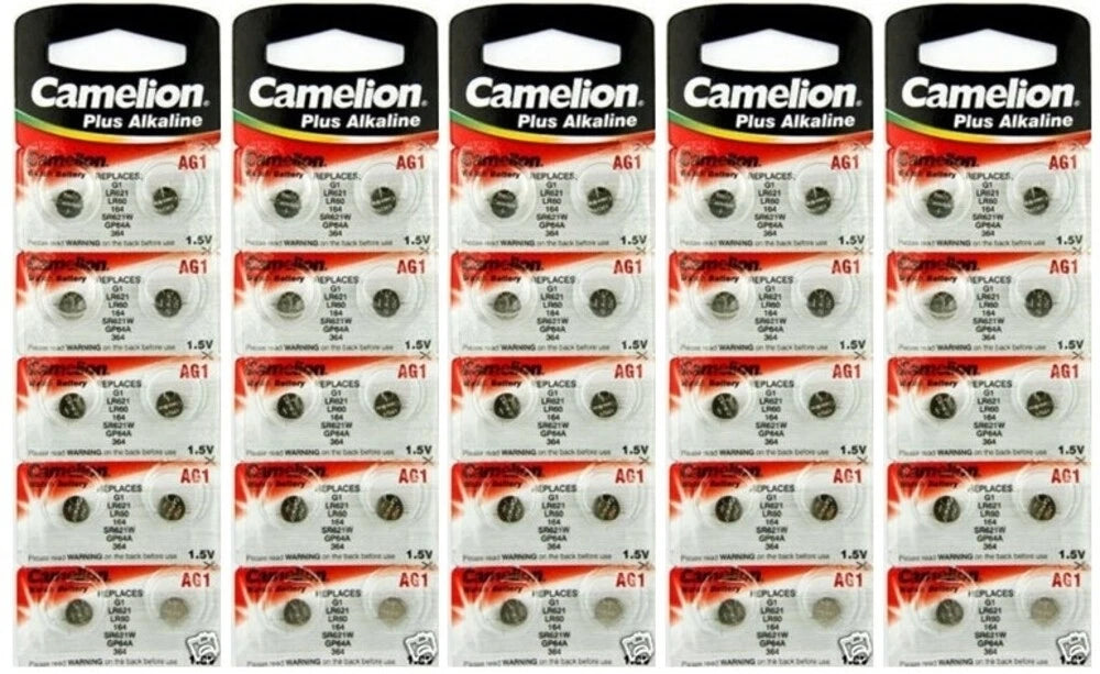 50 Pk Camelion AG1 364 LR621 531 SR60 1.5V Plus Alkaline Watch Batteries