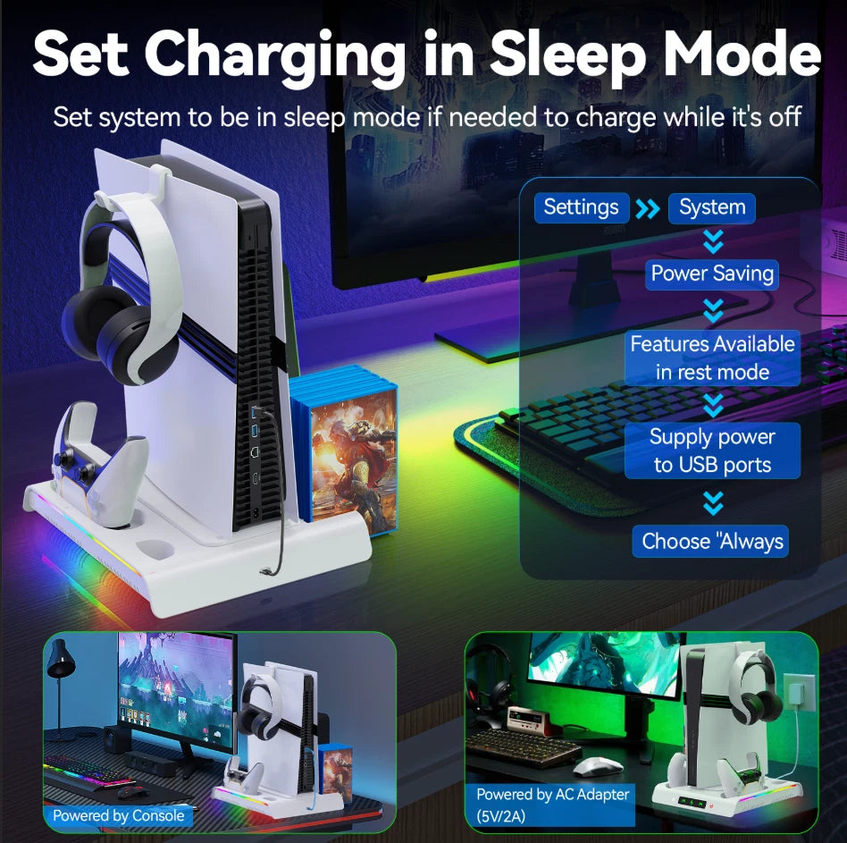 For PS5/PS5 Pro/Slim Stand Cooling Fan with Controller Dual Charging Station