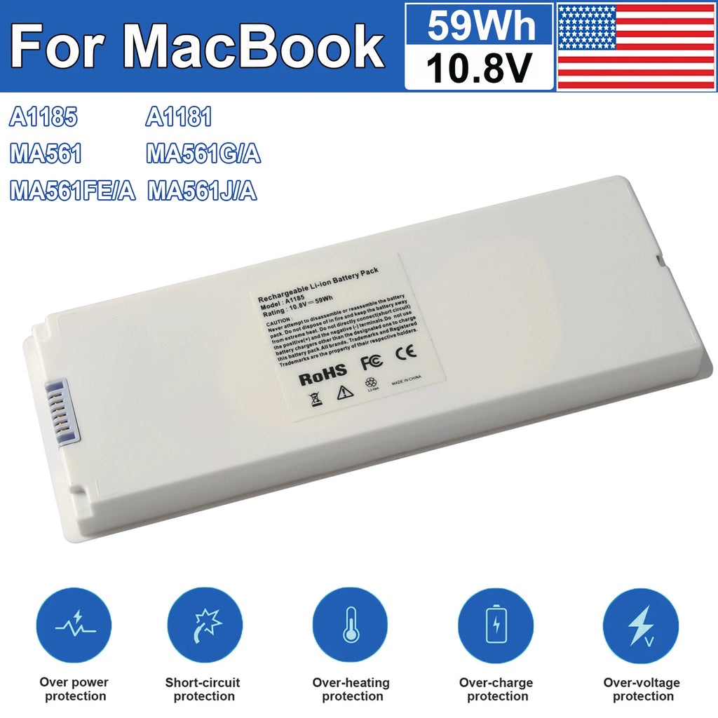 A1181 Battery For Apple MacBook 13" A1185 MA254 MA255 MA561 MA566 2006-2009 60Wh