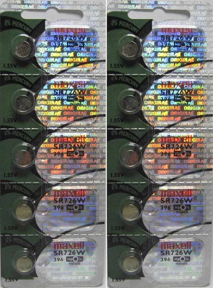 10 Maxell 396 SR726W Button Cell Batteries Hologram