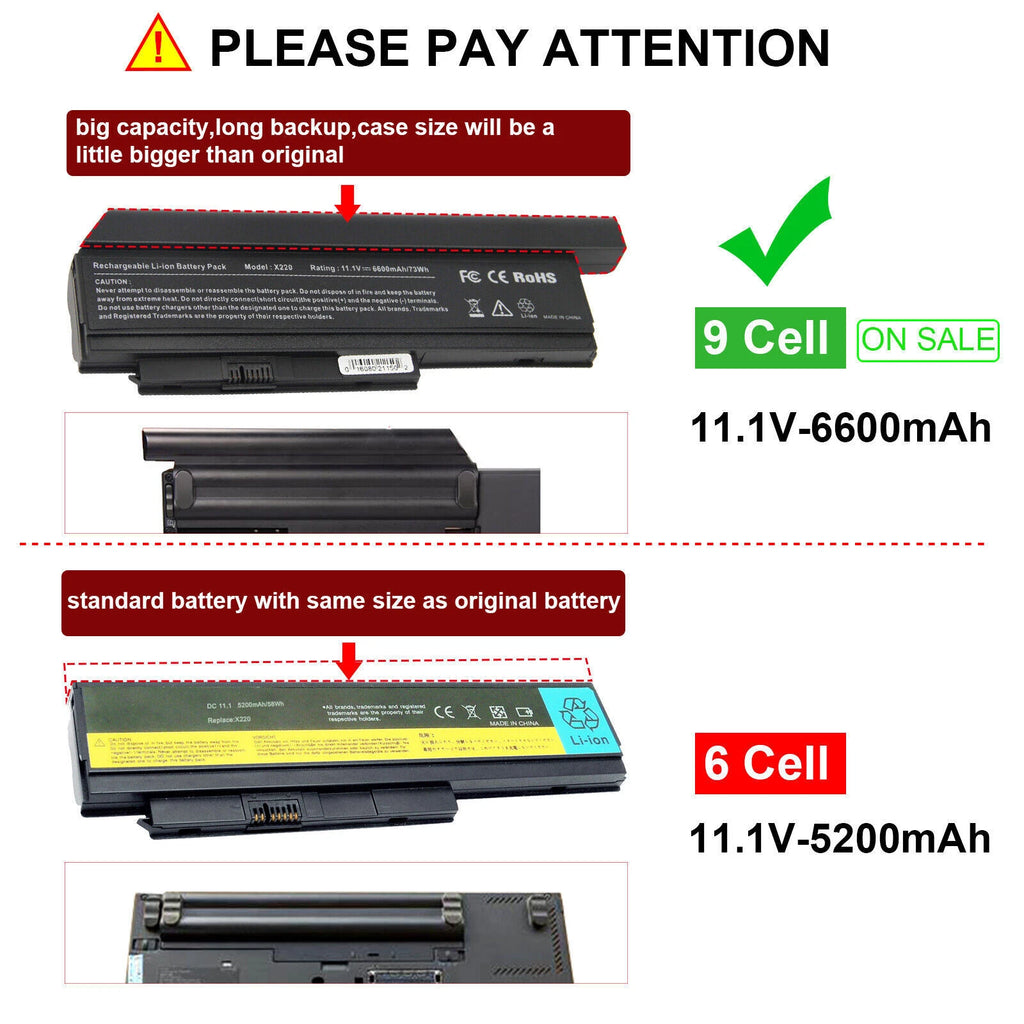 ?Replace Battery For Lenovo ThinkPad X220 X220i X220s Series 9Cell 11.4V 6600mAh
