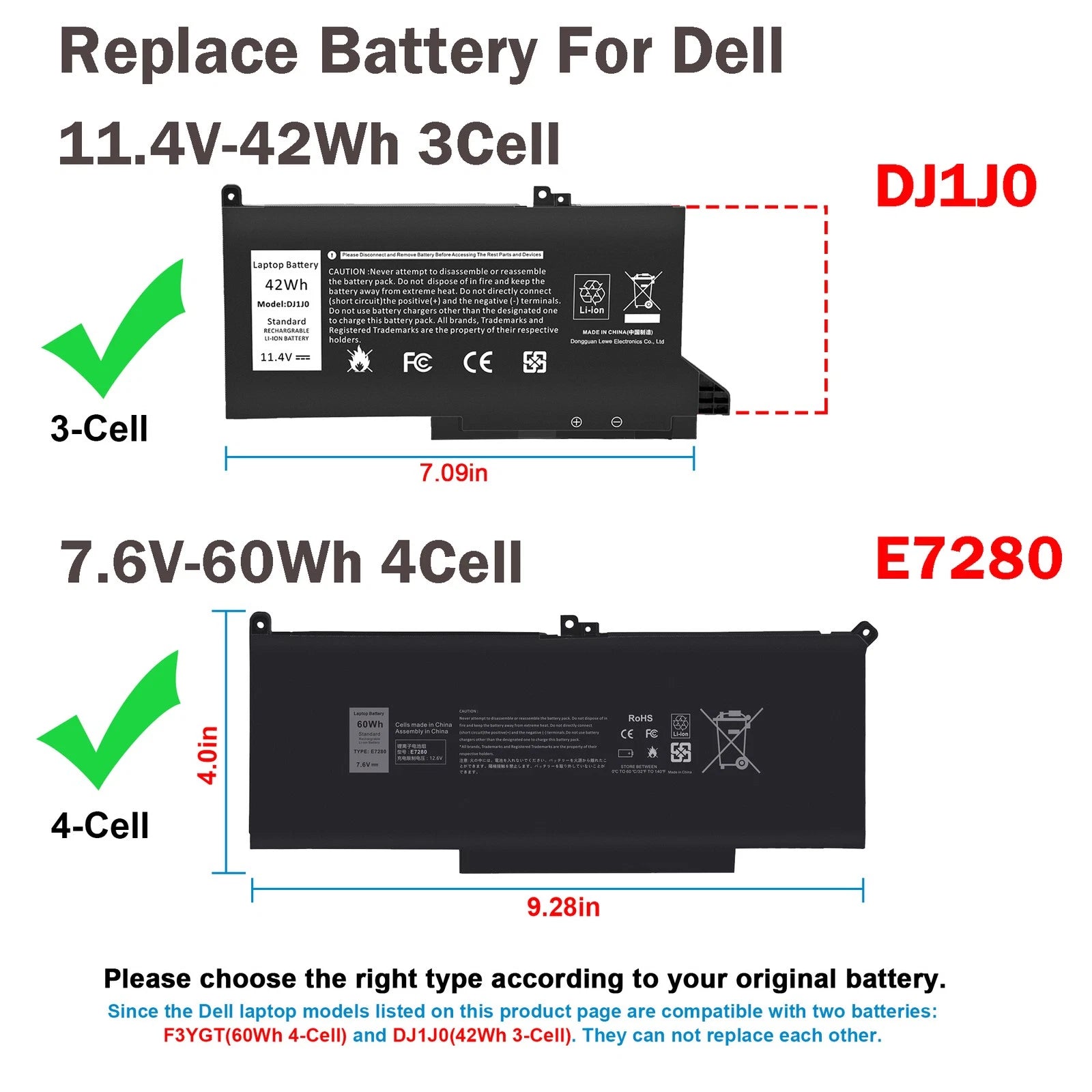 F3YGT/DJ1J0 Battery For Dell Latitude 12 7280 7290 14 7480 7490 E7280 E7290 NEW