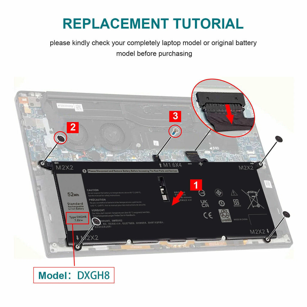 DXGH8 BATTERY FOR DELL XPS 13 9370 9380 INSPIRON 13 7390 7391 2-IN-1 5390 0DRRP