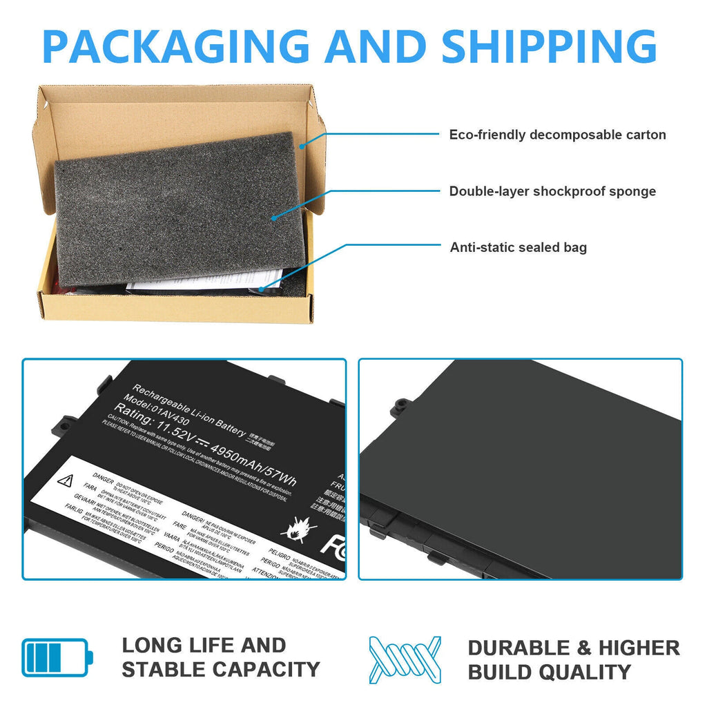 New 01AV430 01AV494 Battery for Lenovo ThinkPad X1 Carbon 5th 6th Gen SB10K97586