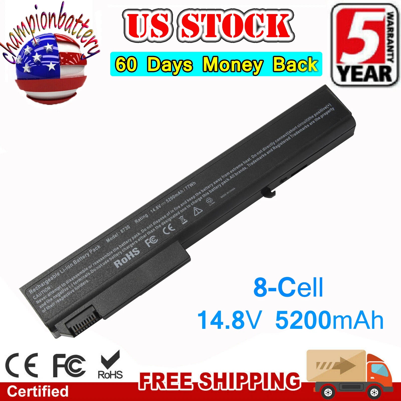 8 Cells Battery For HP EliteBook 8530p 8530w 8540p 8540w 8730p 8730w 8740w
