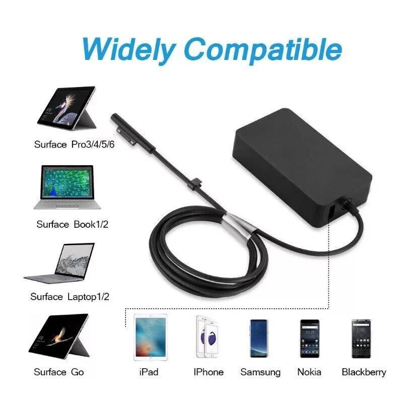 For Microsoft Surface Pro Book Laptop 1 2 3 4 5 6 7 Ac Adapter Charger 1625 65W