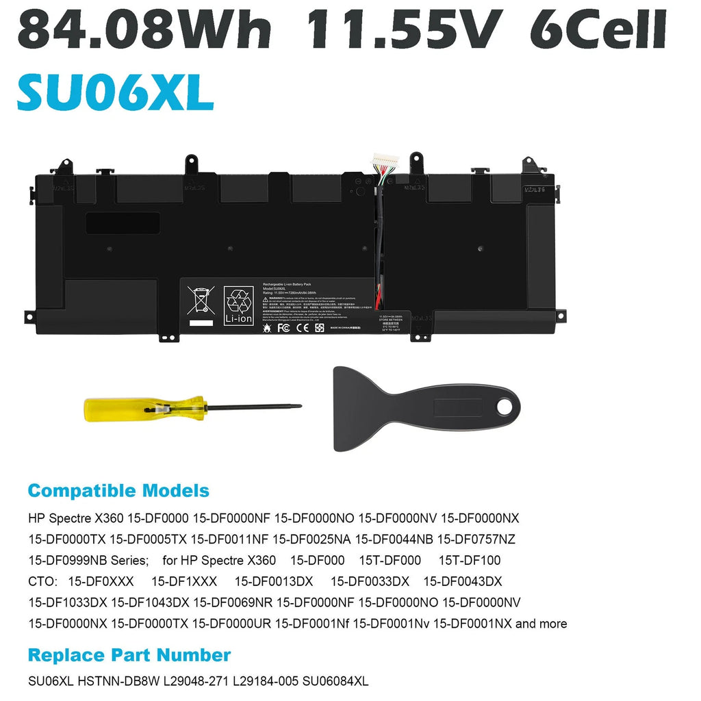 84.08Wh Battery SU06XL For HP Spectre X360 15-DF Series L29184-005 HSTNN-DB8W US