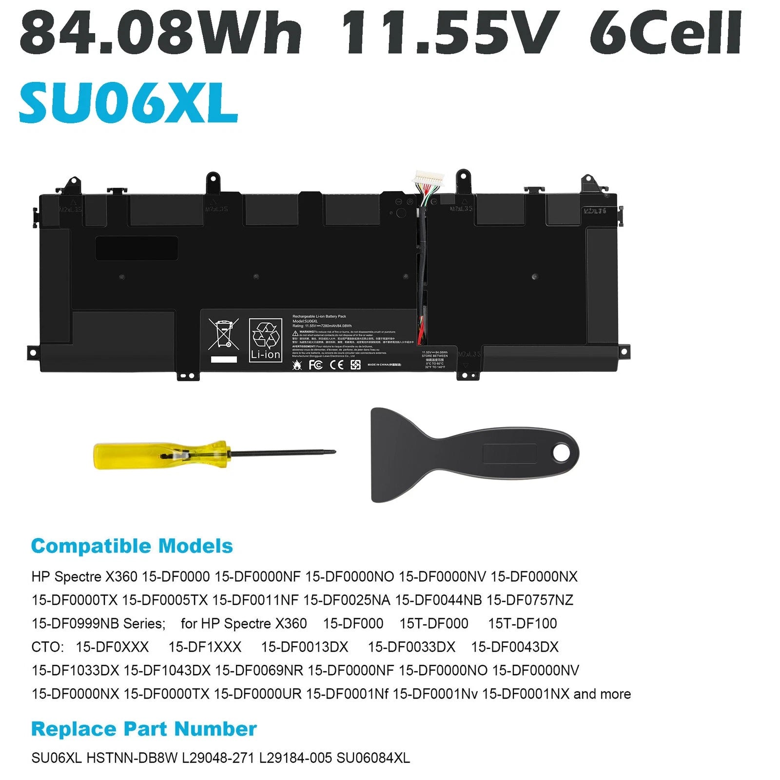 84.08Wh Battery SU06XL For HP Spectre X360 15-DF Series L29184-005 HSTNN-DB8W US