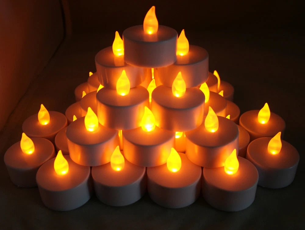 Qty 36 Battery Operated, Flickering AMBER LED Tealights Tea Lights Flameless