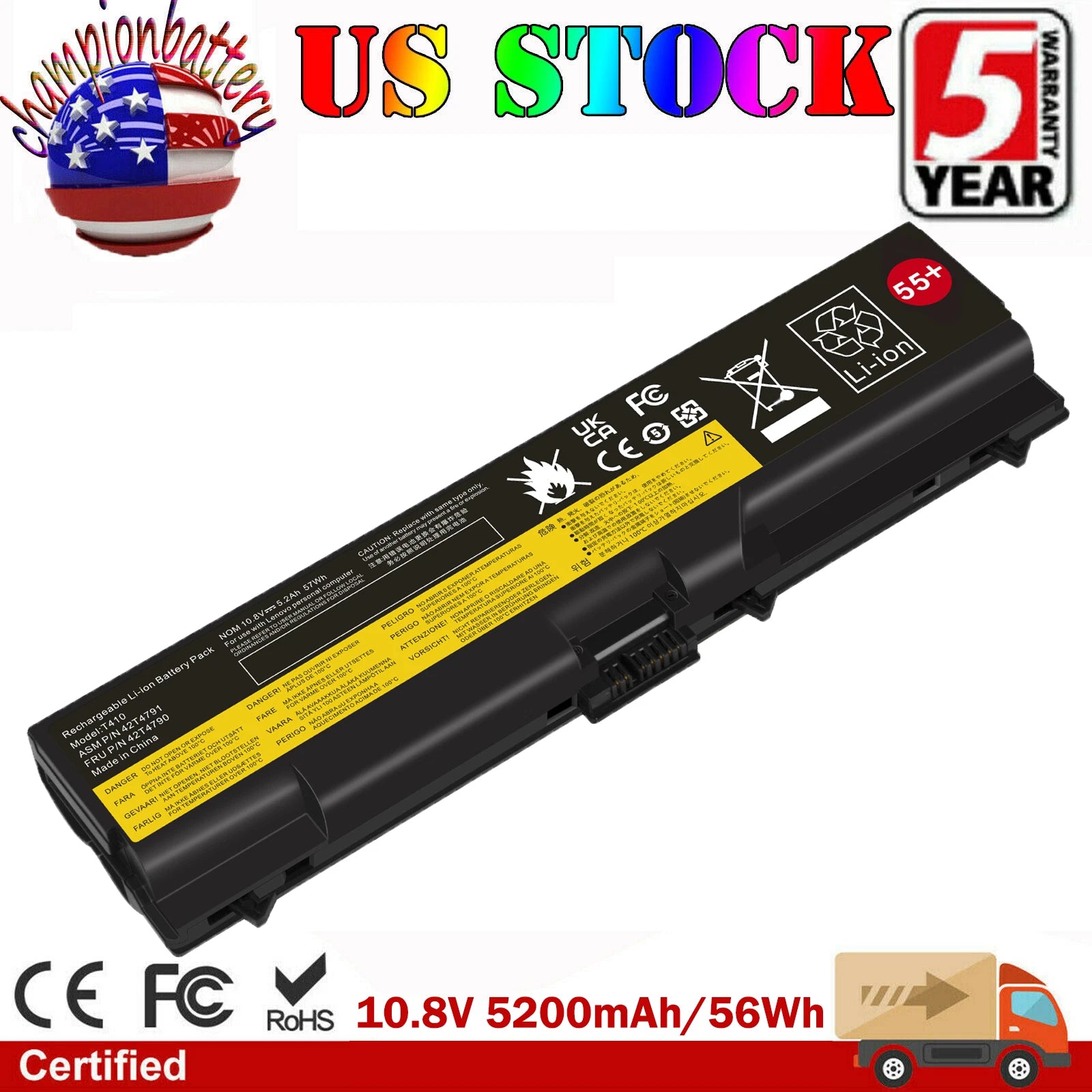 Laptop Battery for Lenovo Thinkpad T410 T510 T520 SL410 SL510 42T4235 42T4708