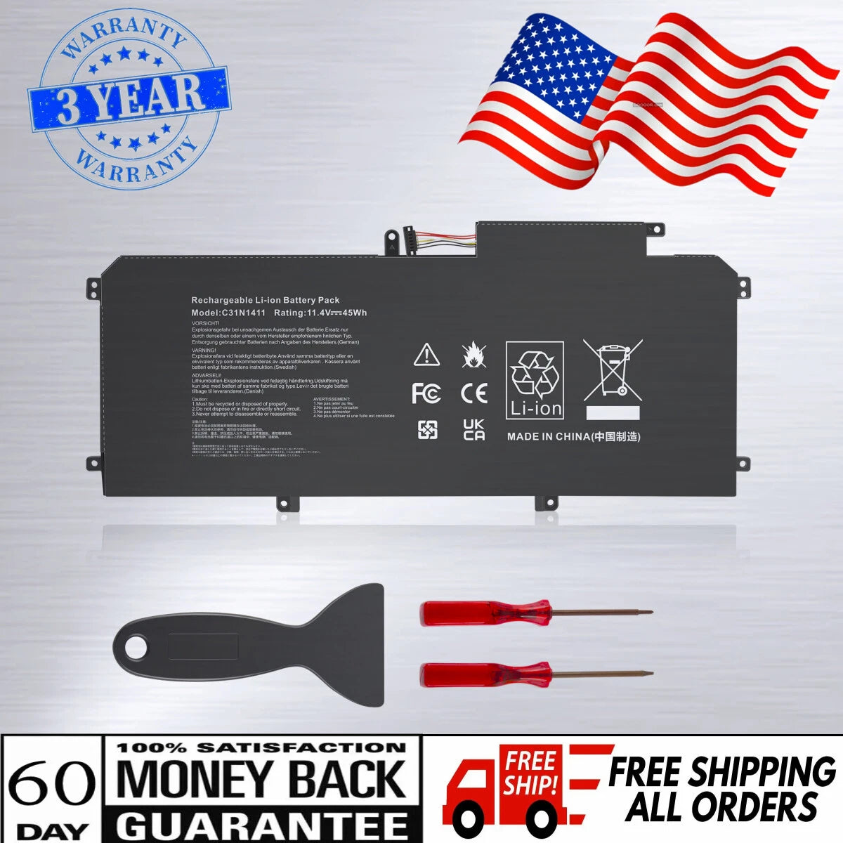 C31N1411 Battery for ASUS Zenbook UX305 UX305L UX305F UX305FA UX305C UX305CA 45W