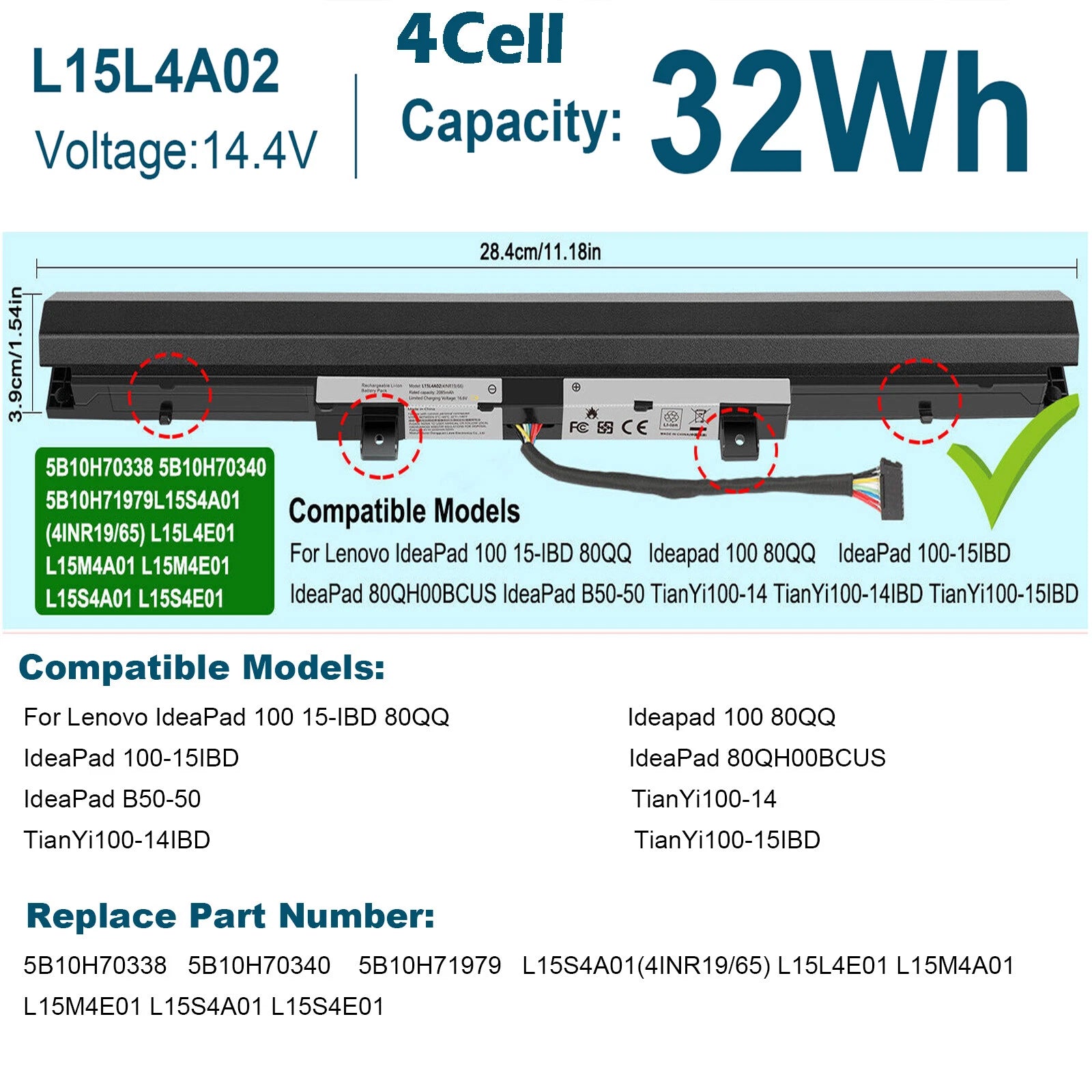 L15L4A02 L15C4A02 L15C3A01 Battery For Lenovo Ideapad V310-14ISK V310-15ISK 32Wh